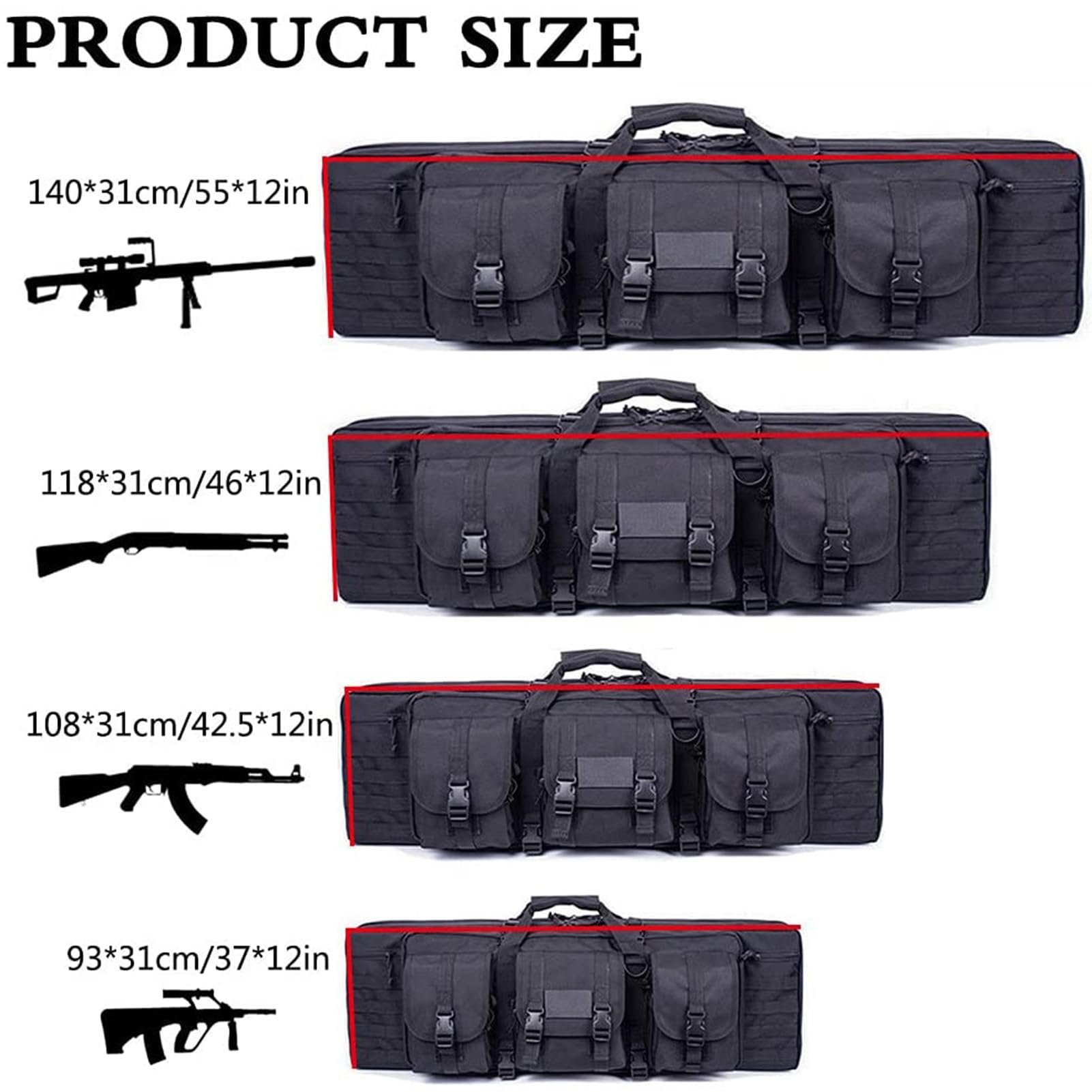 Mochila de Armas,Rifle Bolsa,Bolsa de Armas Airsoft Caza Pistola Funda Acolchado con Correa,Bolsa Doble Rifle Escopeta Airsoft para Caza Campo de Tiro Pesca,Black,118cm