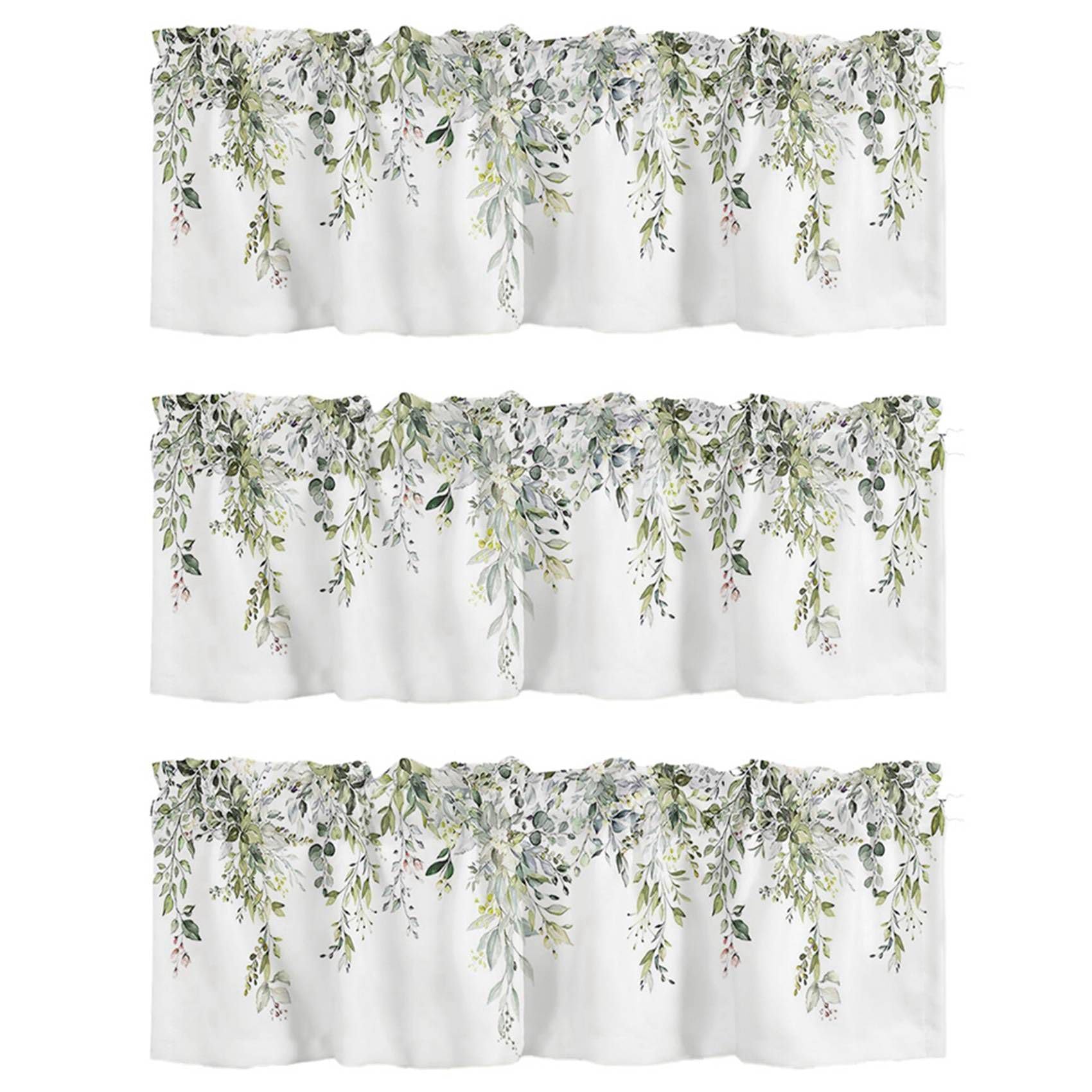 Vjsujehgy 3X Sage Green Curtain Valance for Watercolor Eucalyptus Leaf Rod Pocket Valance Window Treatments Plant Leaves