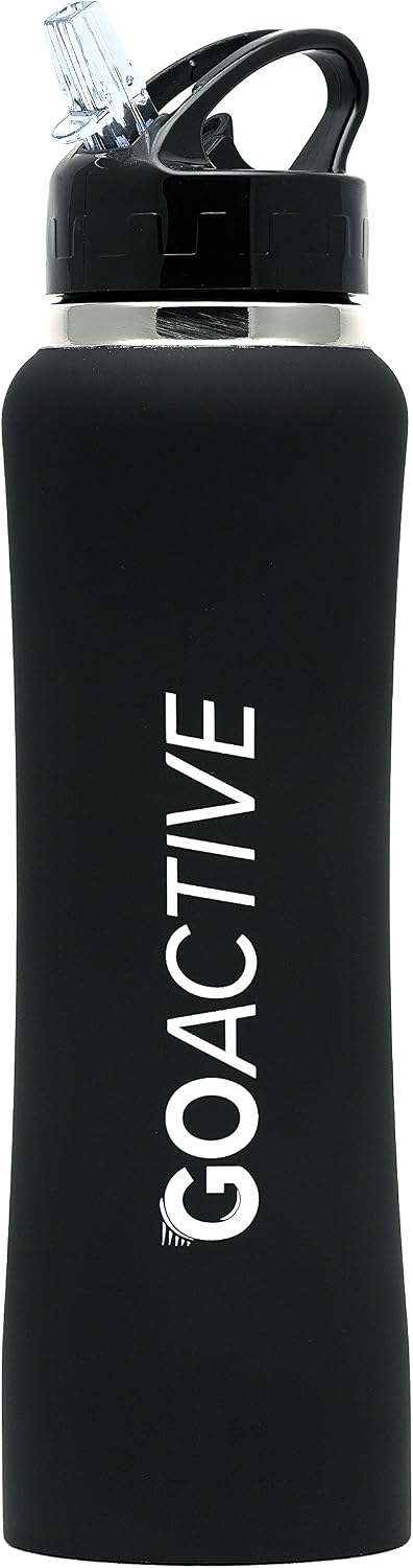 GO Active Insulated Water Bottle with Straw. Stainless Steel Double Wall Sport Bottle Featuring ActiveLock™ Thermal Vacuum Keeps ice Over 24 Hours! Durable, Portable