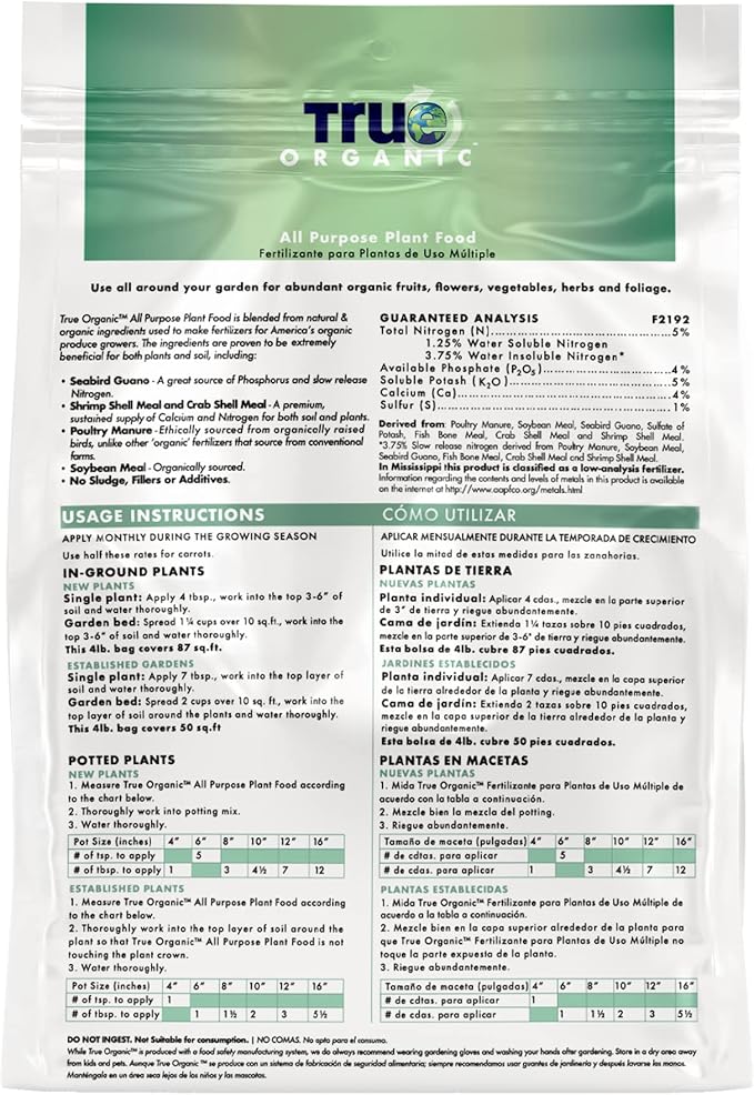 Fertilizante Orgánico True Organic para Todo Uso - 4 lb miniatura 5