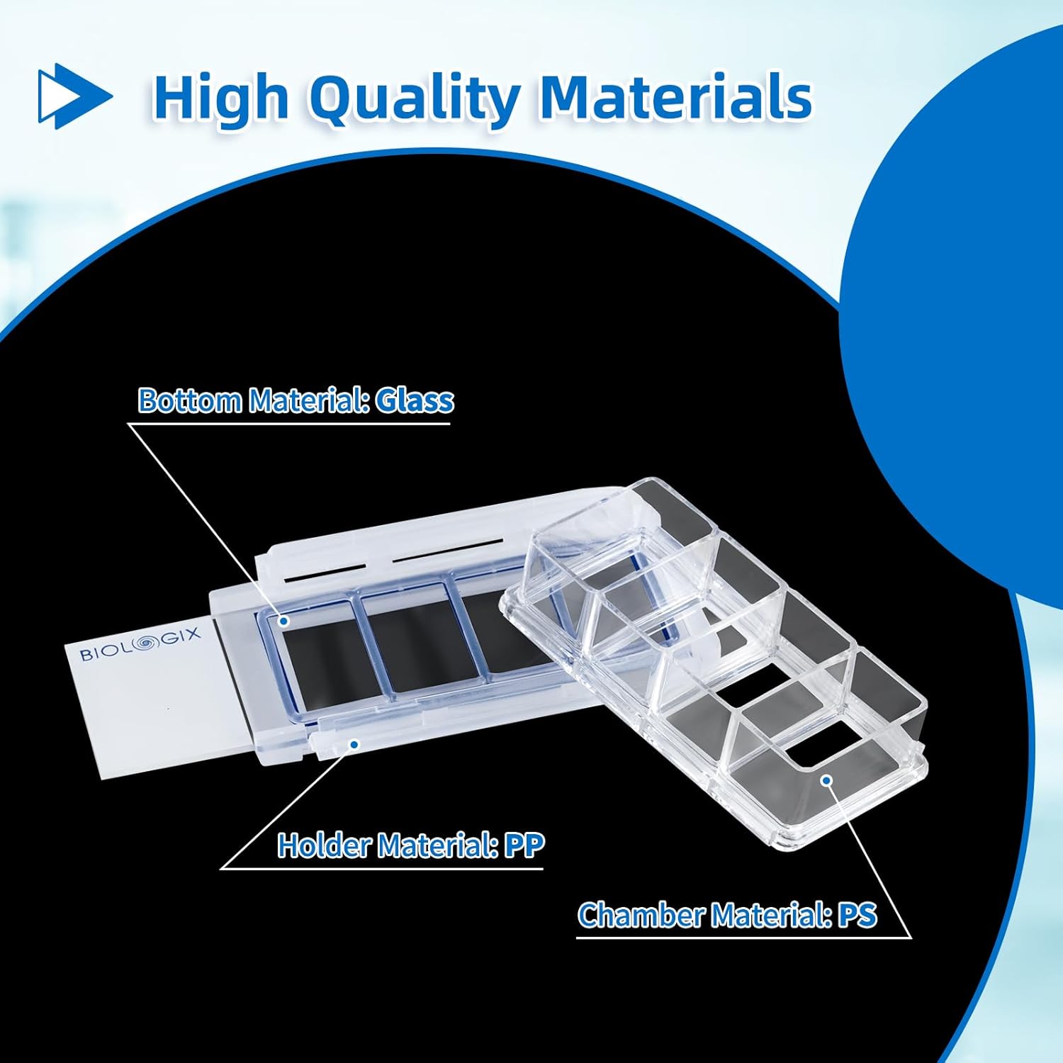 Cell Culture Chamber Slide, 4-Well, PS Frame, Glass Slide, PP Holder, Sterile, Pack of 6