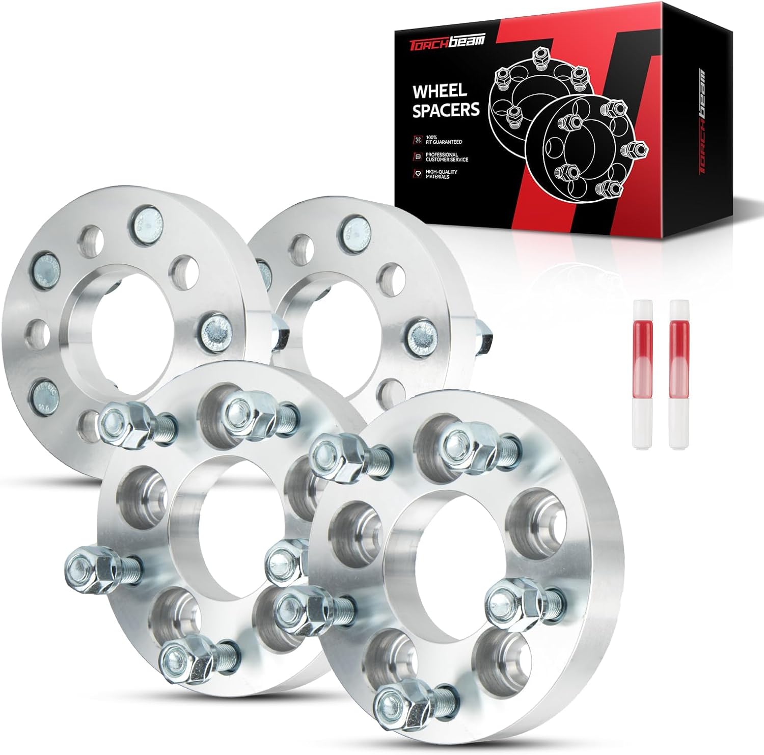 Torchbeam 4Pcs 5x4 to 5x4.5 Wheel Adapters 5x101.6 to 5x114.3, M12x1.5 Wheel Stud, 1" 25.4 mm Thickness, 64.1 Hub Centric | Wheel Adapters for Corolla, Prius, PT Cruiser, Matrix, tC, Cavalier, Vibe