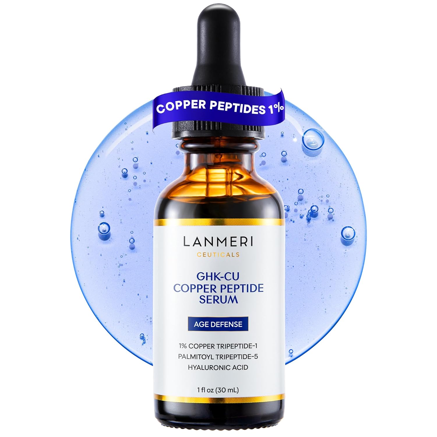 Lanmeri Copper Peptide Serum for Face: 1% Copper Peptide (GHK-Cu) Anti-Aging Serum to Smooth Fine Lines, Improve Elasticity & Boost Collagen - Soothe & Repair Skin Barrier with Centella Asiatica -30ml