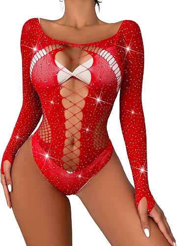 AMZII Glitzerkleid Damen Partykleid Fischnetz Bodys für Damen Kleider,Sexy Desso