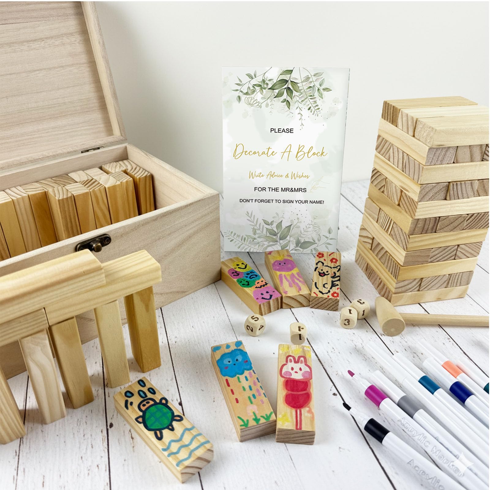 1DFAUL Set di 101 pezzi di mattoncini per feste di nozze da decorare, idee per feste di nozze per impilare, costruire e dipingere, adatto per feste per spose e sposi, anniversari, decorazioni e