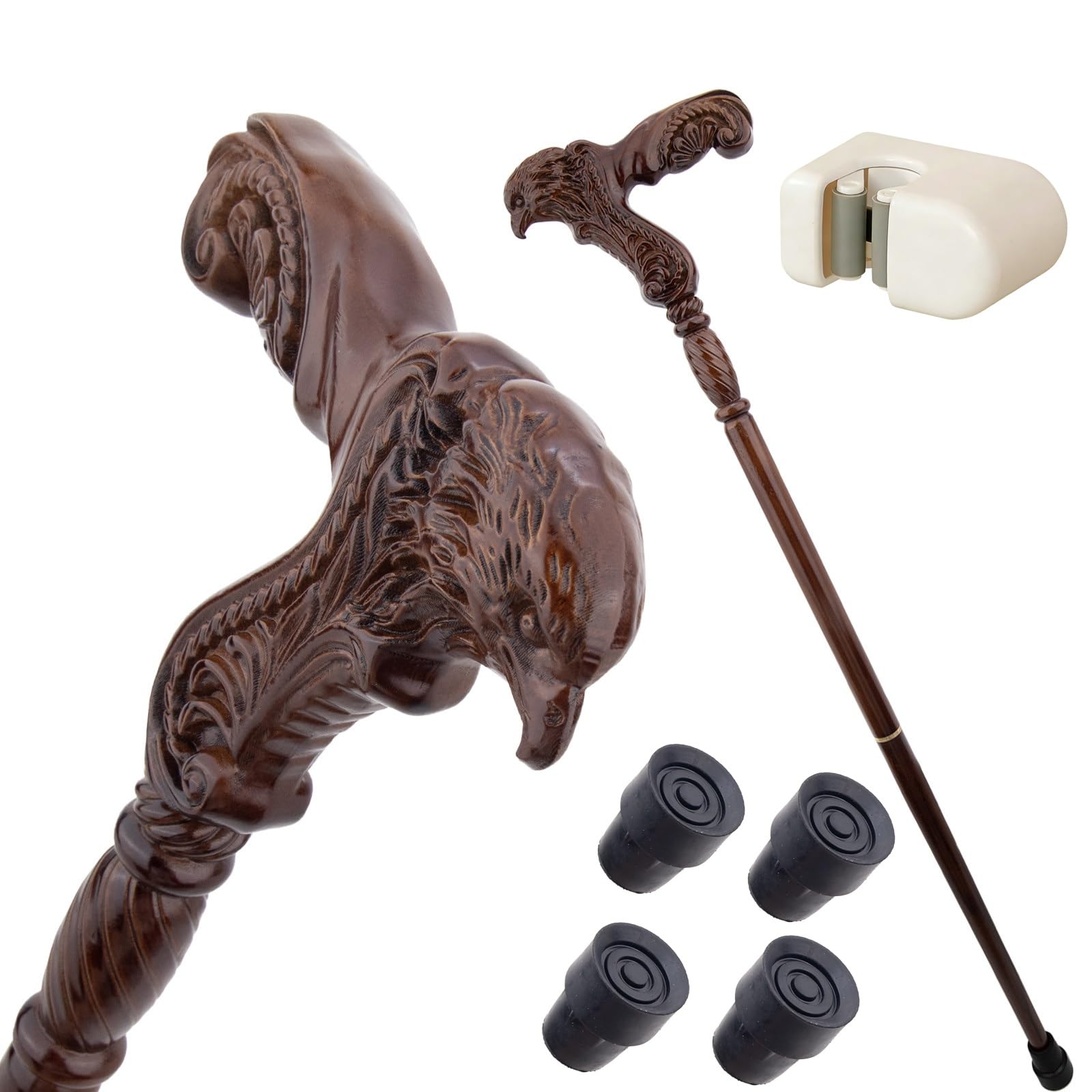 Bastoni da Passeggio In Legno con Motivo Aquila, con Impugnatura Ergonomica e Punta in Gomma Antiscivolo, Bastone Decorativo di Lusso Cospaly per Uomo e Donna 95 Cm