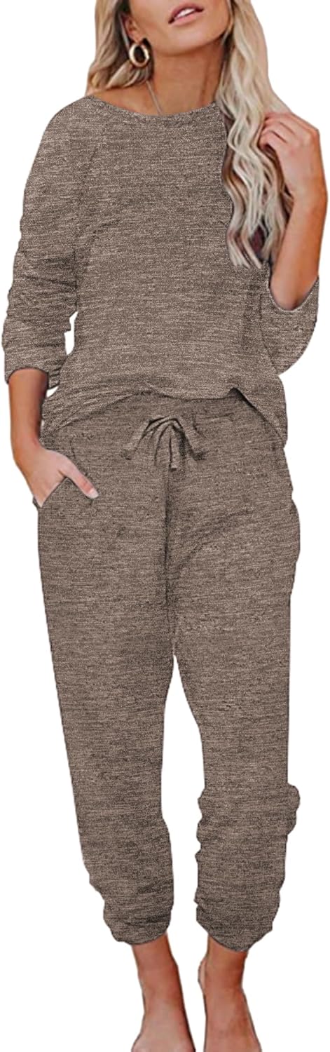 Ekouaer Womens Pajamas Set Long Sleeve Loungewear Soft Lounge Set Joggers with Pockets