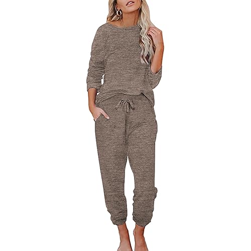 Ekouaer Womens Pajamas Set Long Sleeve Loungewear Soft Lounge Set Joggers with Pockets