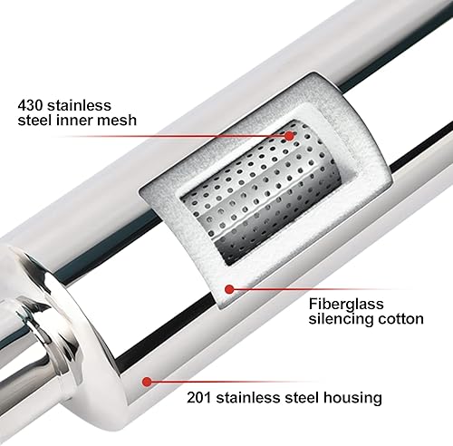 Miniatura 3 de EVIL ENERGY Silenciador resonador de 2 pulgadas de acero inoxidable (entradasalida de 2.0 pulgadas, 13.8 pulgadas de longitud)