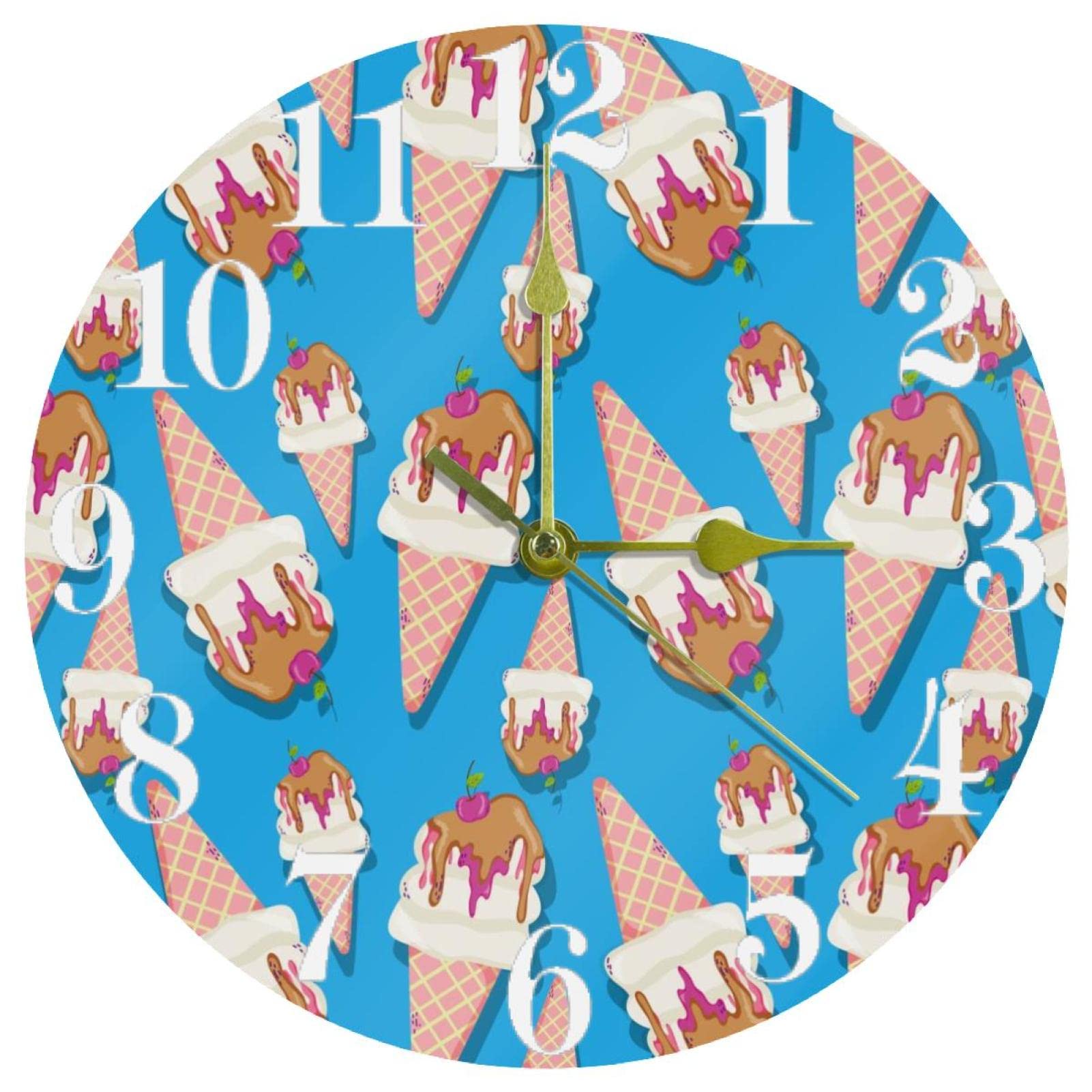 Horloge murale bleue crème glacée 25,4 cm silencieuse pour décorer la cuisine