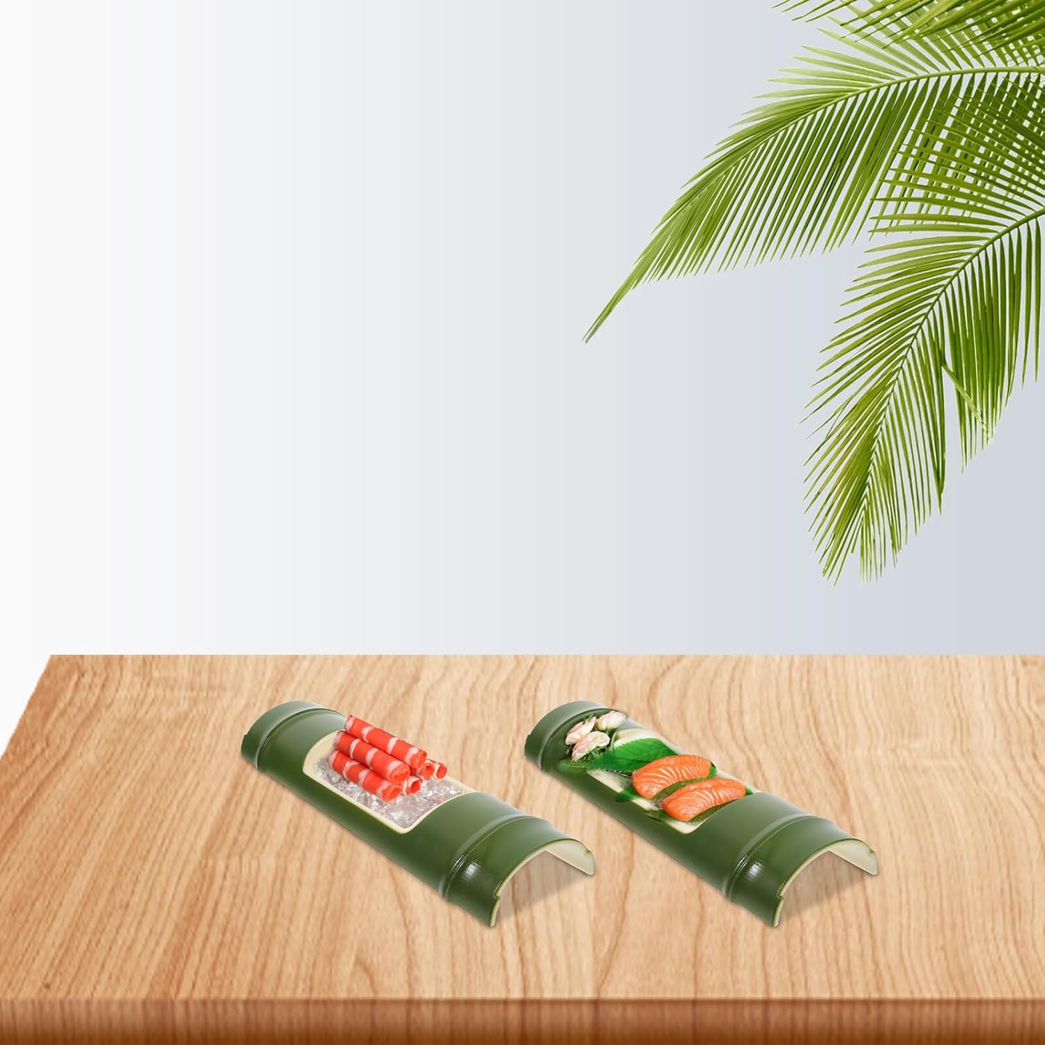 Japanese Style Bamboo Shape Sushi Serving Tray, ABS Portable