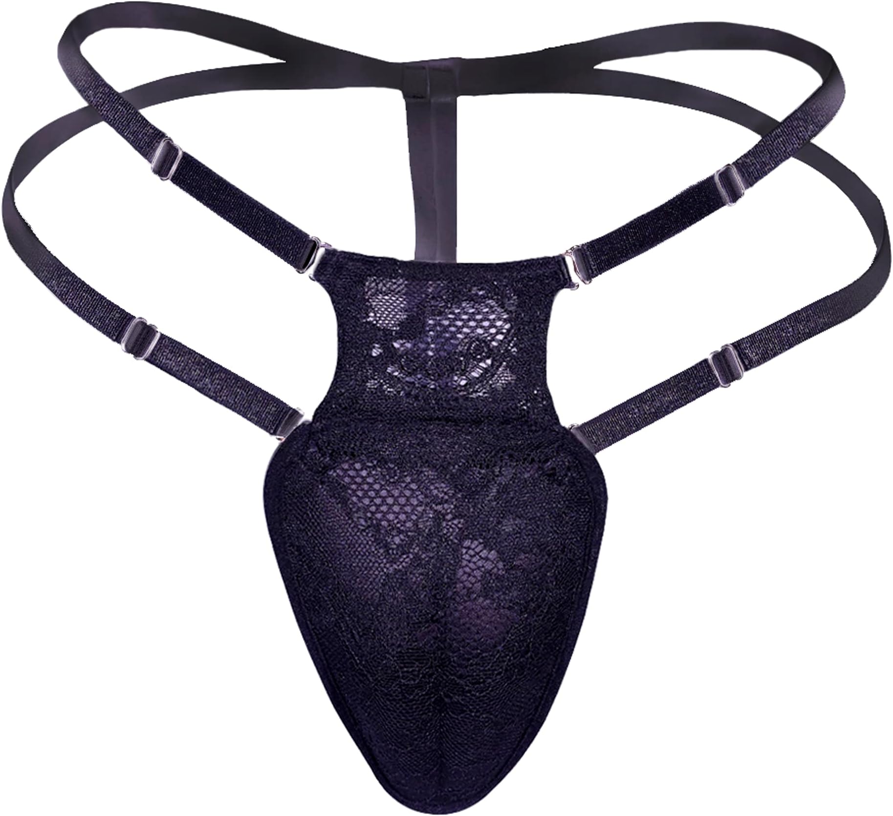 YUFEIDAMens Hiding Gaff Panty Shaping Pant Adjustable Waist Thong Strings Underwear for Crossdresser Transgender Black