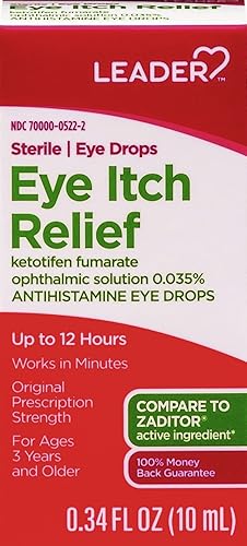 LEADER Gotas oculares estériles para aliviar la alergia ocular y la picazón, solución de antihistamínico ketotifeno 0.035%, funciona en minutos,
