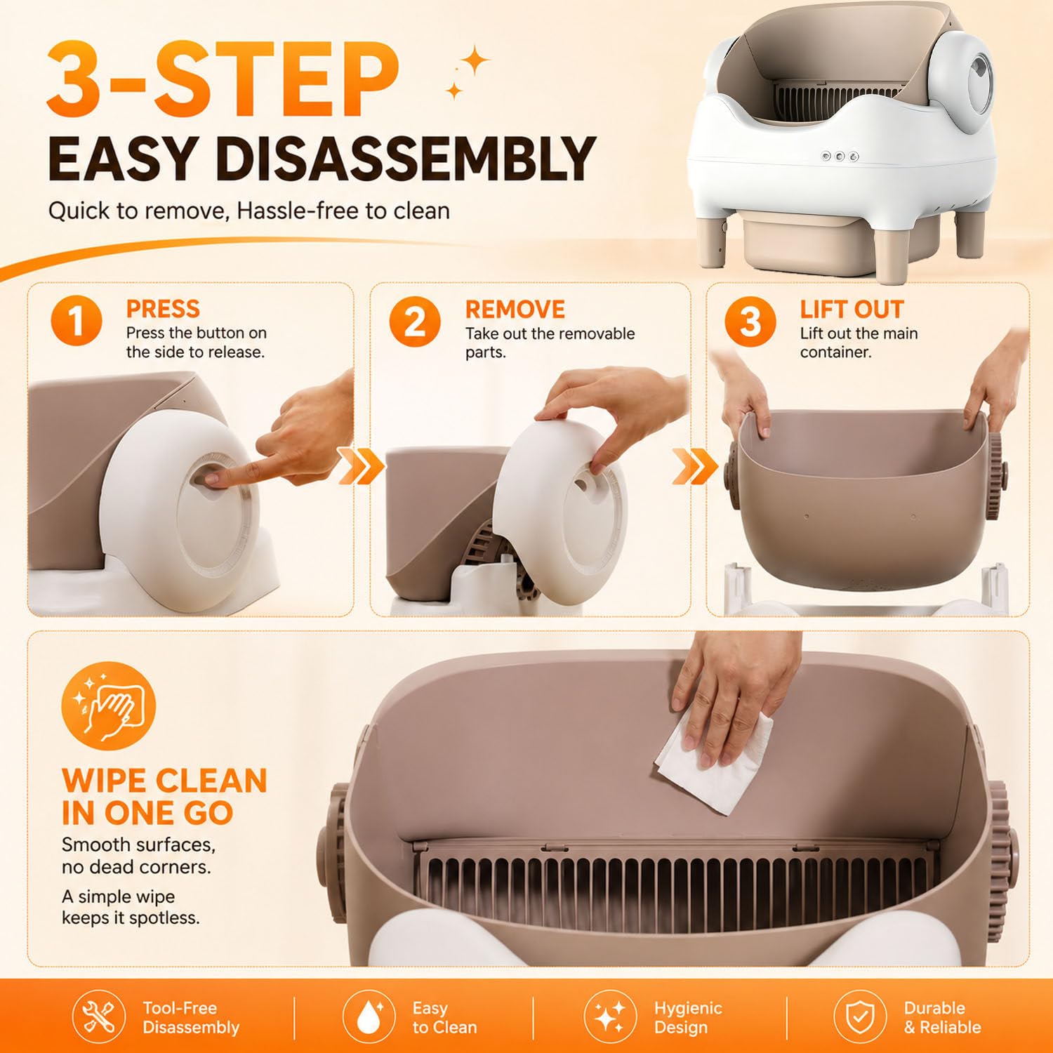 Caja autolimpiante WiFi con doble sensor y filtro eliminador de olores | Baño WiFi autolimpiante sensores peso-infrarrojo, doble control de olores y desmontaje completo