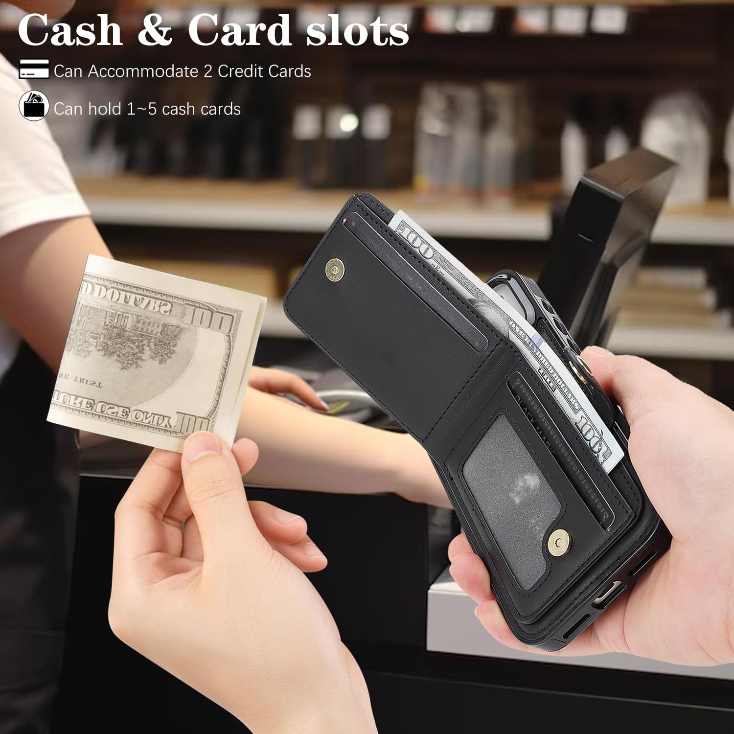 Compatible with iPhone 17 Pro Max Wallet Case with Card Holder,RFID Blocking PU Leather Phone Case Folio Flip Shockproof Protection Cover Card Slot Flip Cover Kickstand Function,Black - Image 7