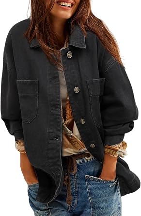 Sidefeel Womens Jean Jacket Oversized Boyfriend Long Sleeve Denim Jackets