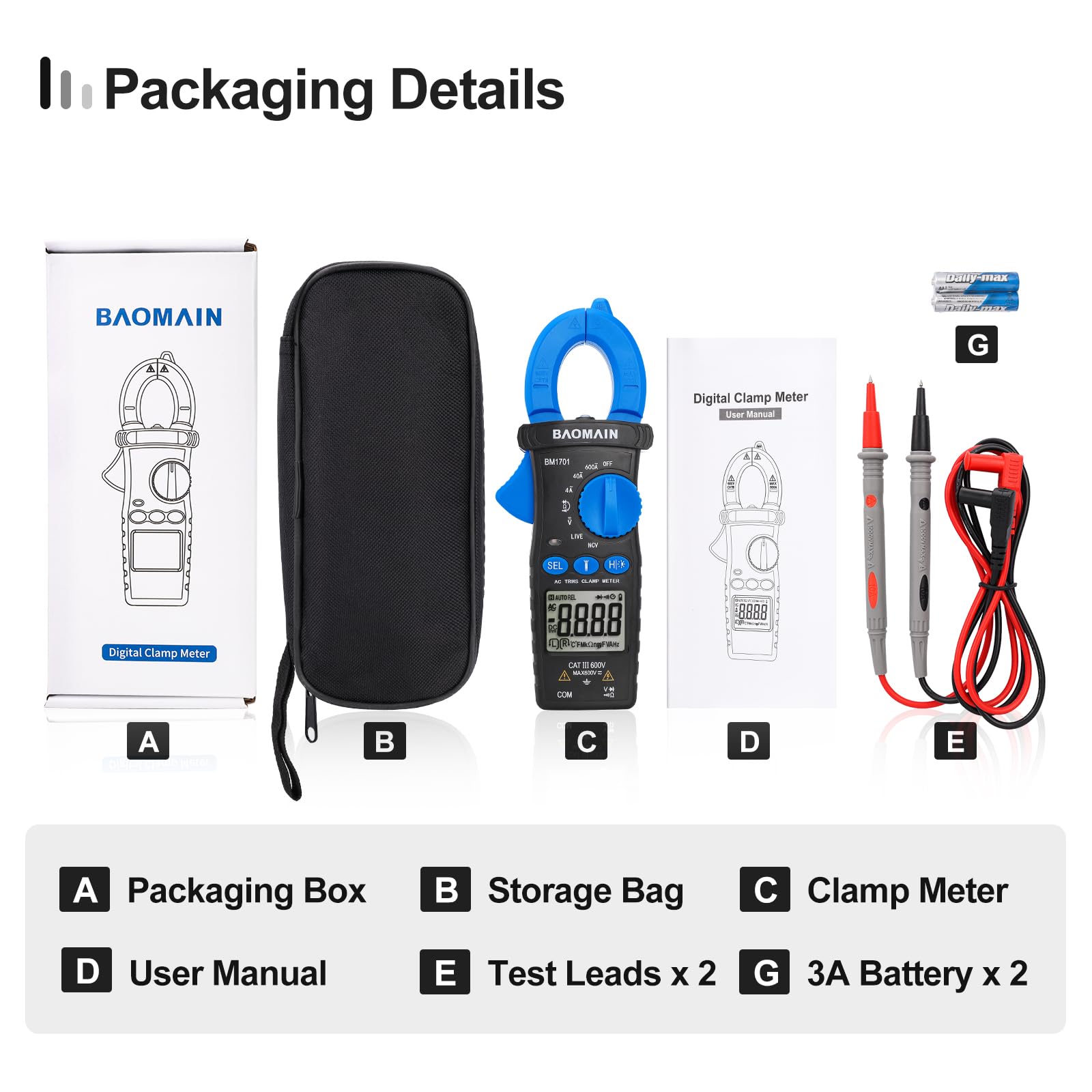 BAOMAIN Digital Clamp Meter 4000 Counts AC Current AC/DC Voltage BM1701 — Amazon image 4