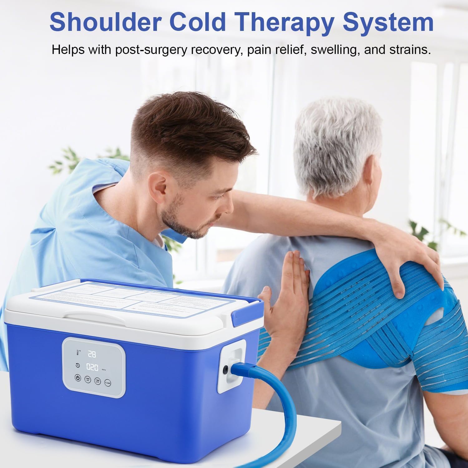 Cold Therapy Machine with Programmable Timer, 13 Quart Ice Machine for Shoulder After Surgery, Portable Cryotherapy Pain Relief w/Compression Pad for Shoulder and Knee