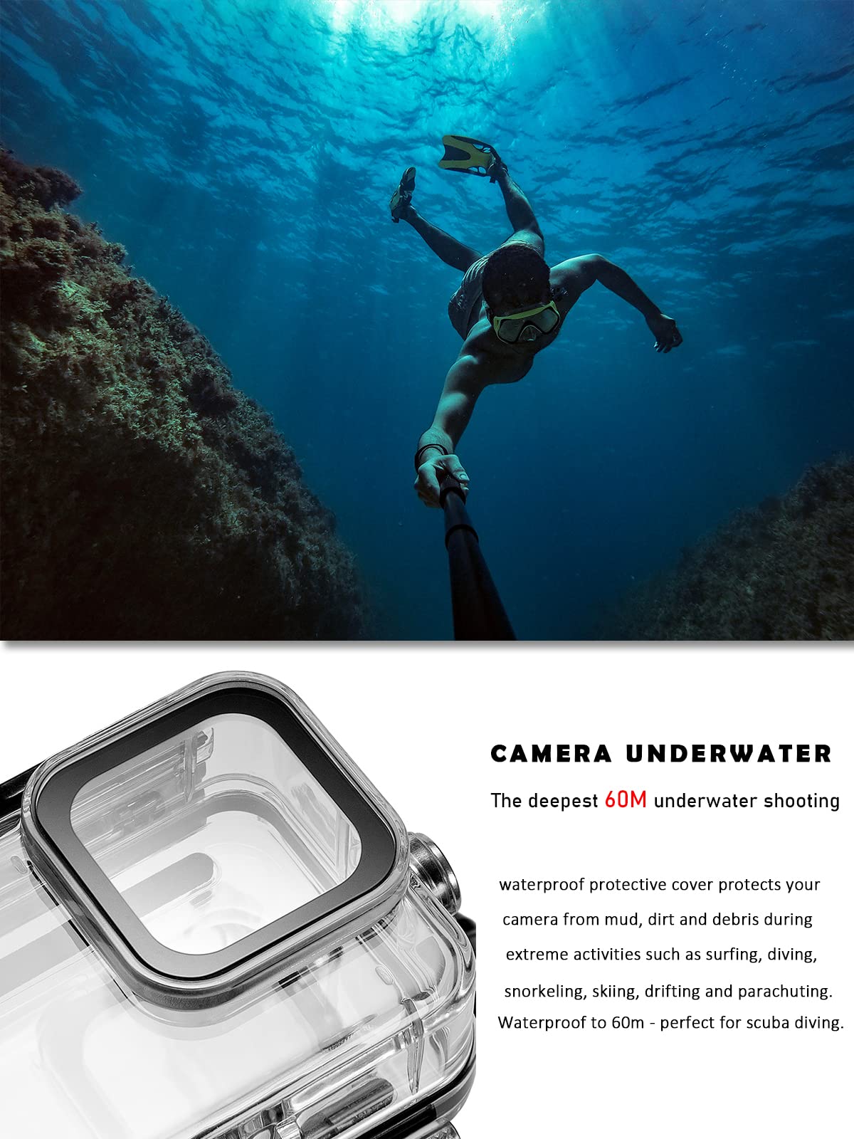 Protection GoPro Lammcou Boîtier Étanche Lammcou Pour GoPro Hero 9-12 - Plongée Jusqu'à 60m, Filtre Rouge, Anti-Buée Gopro Hero 12