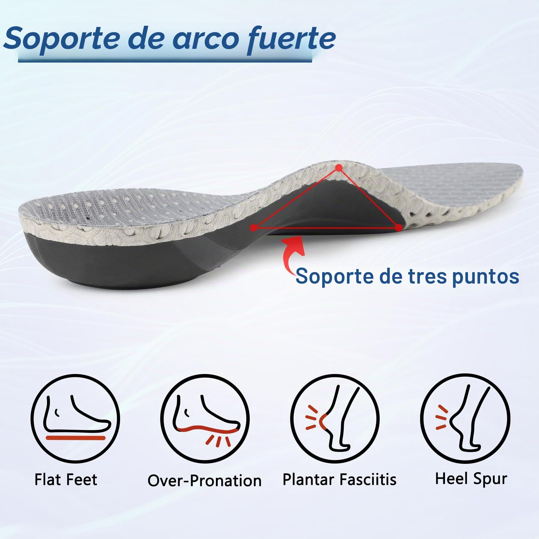 Riemot Plantillas Ortopédicas para Fascitis Plantar, Soporte de Arco, Pie Plano, Transpirables, Unisex, Gris, 40 EU
