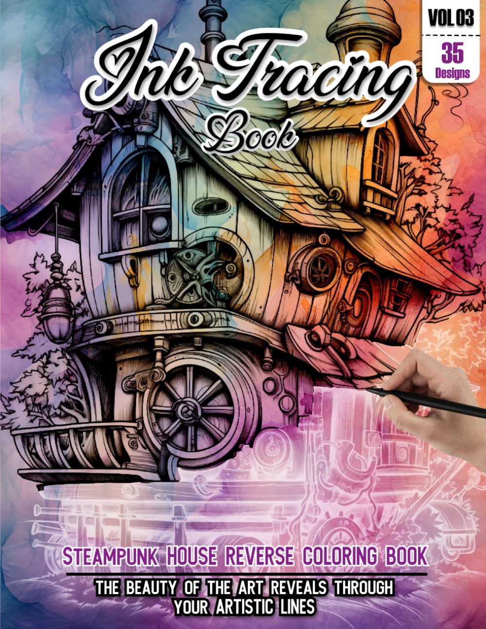 Ink Tracing Book: Stress relief reverse steampunk House Coloring Book for adults: mindfully Follow white lines to Uncover 35 cute steampunk House arts ... House lovers. (Steampunk Ink tracing Books)