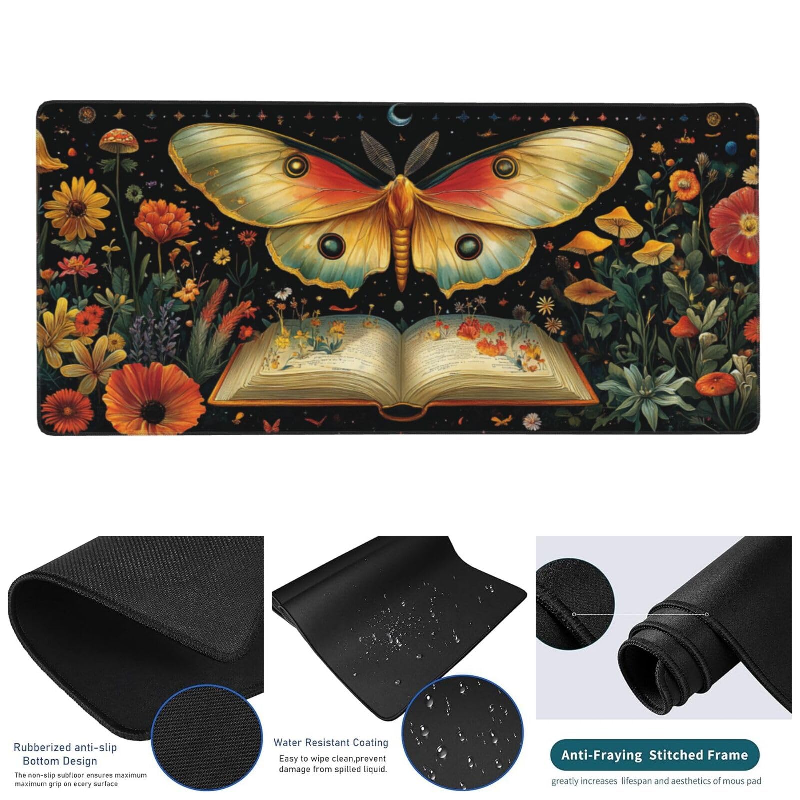 Negro Alfombrilla de Ratón XXL 1200x600x3mm, Alfombrilla Raton Mariposa de Superficie Especial, Alfombrilla Ratón Gaming XXL de Alta Precisión 120x60cm, Home Decor, Accesorios de Oficina-z543
