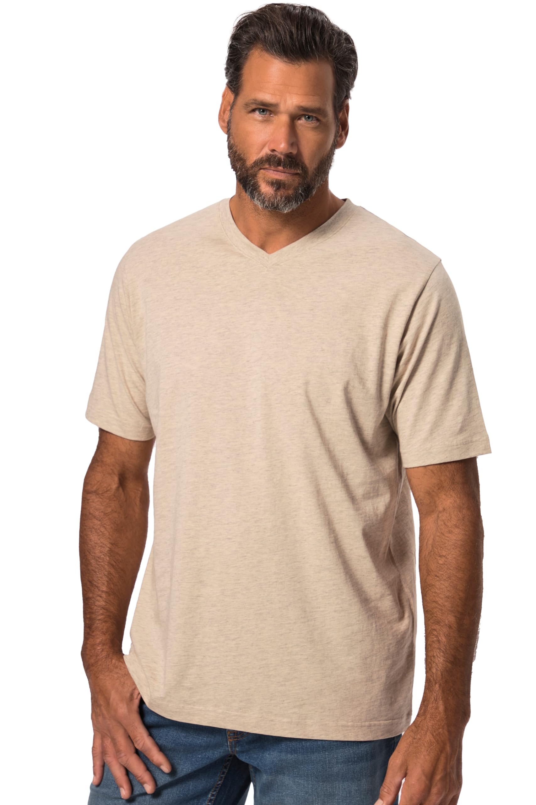 JP 1880 Men's Large Sizes Plus Sizes Menswear L-8XL T-Shirt, Basic, V-Neck, up to 8XL 702415, Natural Melange, 6XL