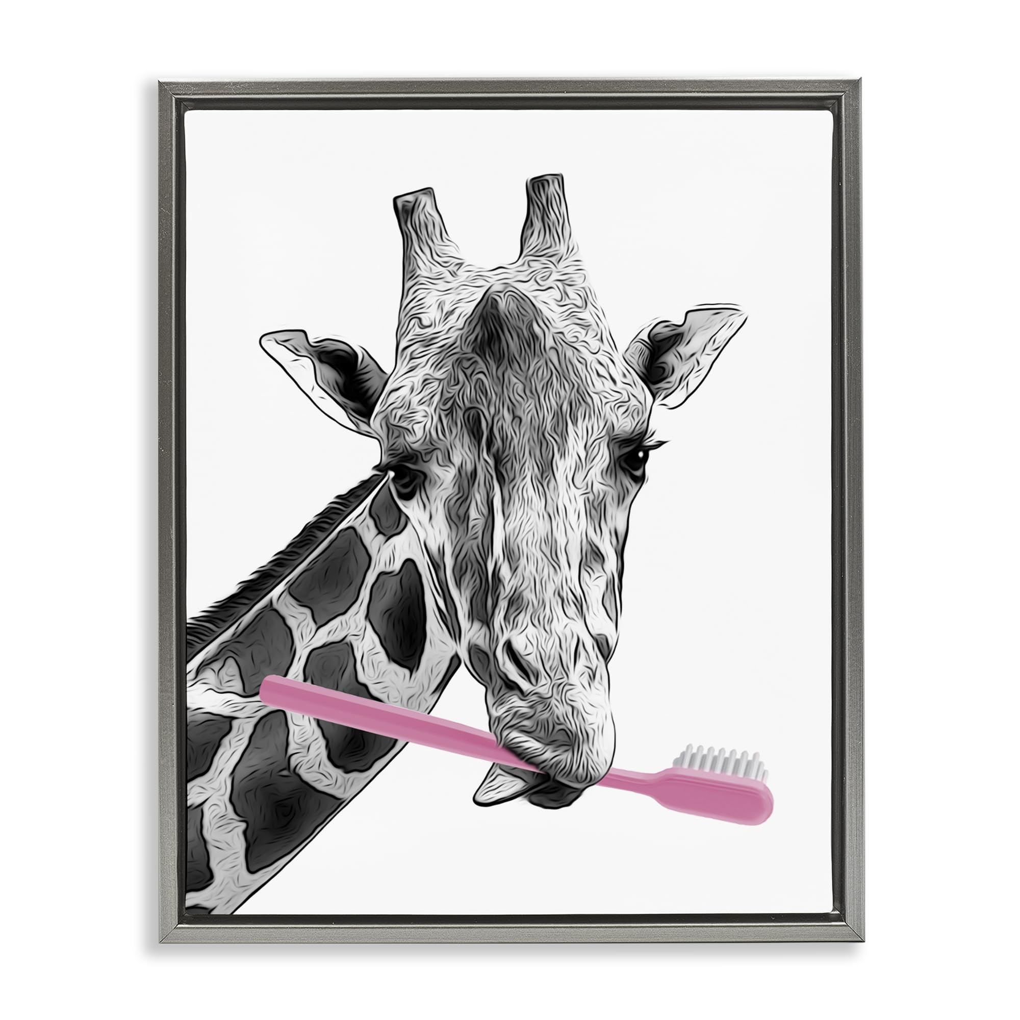 Funny Animal Bathroom Toothbrush, 17 x 21 Inch Canvas in Floater Frame