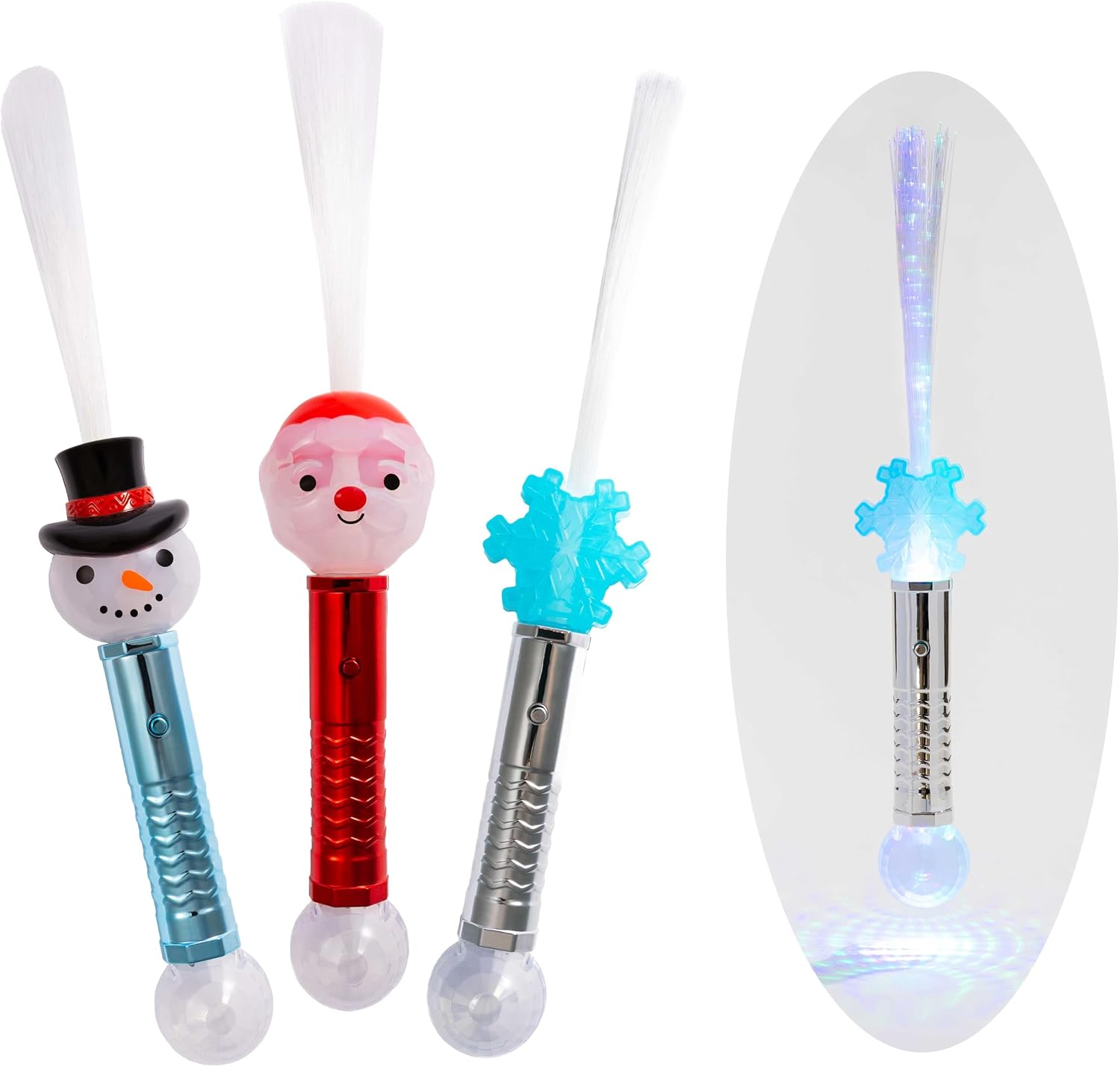 Light Up Fiber Optic Wands for Kids – LED Glowing Party Toy with Colorful Fiber Strands, Battery Powered Light Wand Set for Parties, Gifts & Everyday Play (Holiday Characters – Christmas Edition)