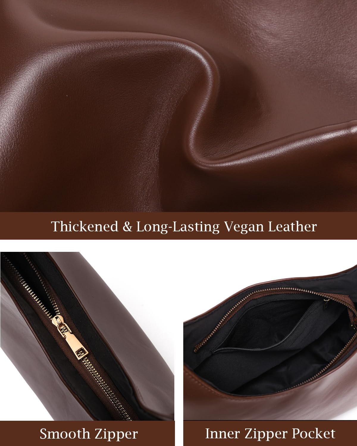 Vegan Leather Hobo Bag for Women, Medium Summer Purse, Slouchy Shoulder Tote Bags, ... - Image 6