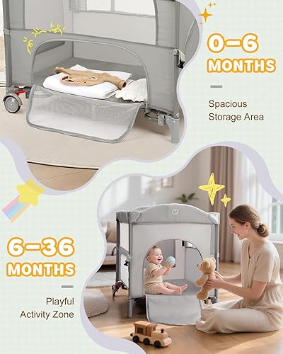 Miniatura 4 de Ktaxon Moisés 5 en 1 para dormir de noche, empacar y jugar, cuna de bebé con modo cuna, almacenamiento de noche, colchón desmontable, diseño
