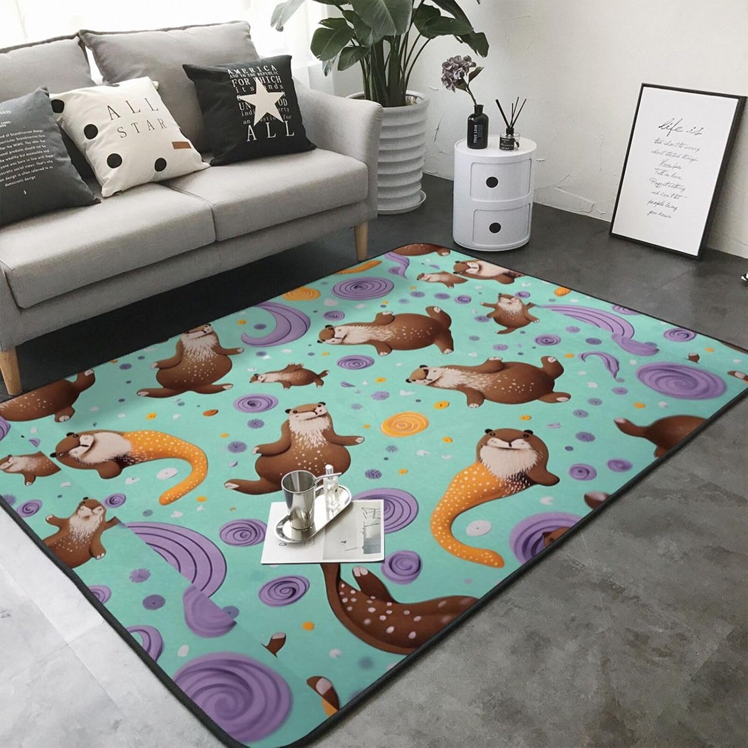 Flannel Non-Slip (Otters) Rug Pad 80×50in Soft Washable Protective for Hardwood Floors Bedroom Bathroom Living Room