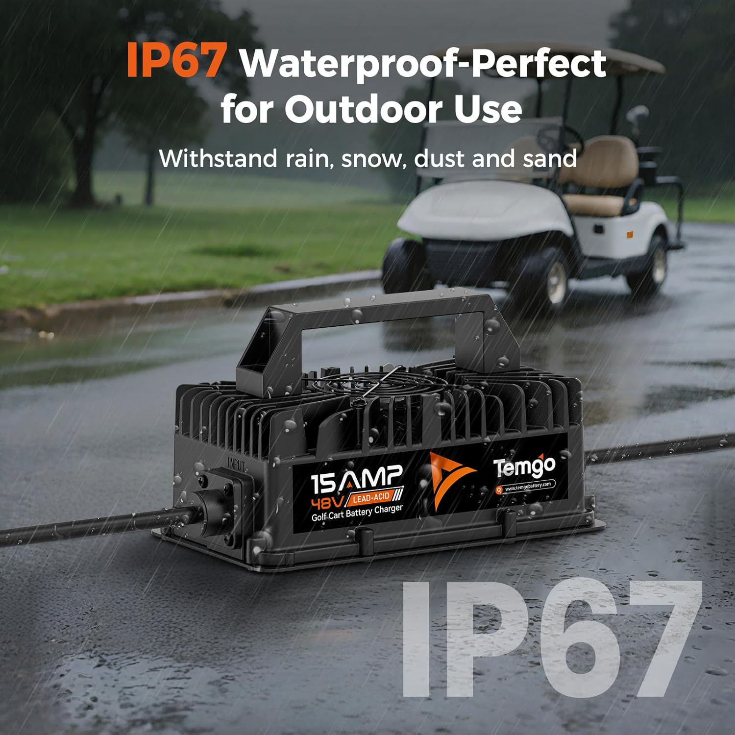 15 AMP 48 Volt Golf Cart Battery Charger for EZGO RXV/TXT, 3-Pin Triangular Plug Fast Charge for Lead Acid Battery, IP67 Waterproof 48V 15A Golf Cart Charger with Fan (Lead Acid for EZGO) - Image 5