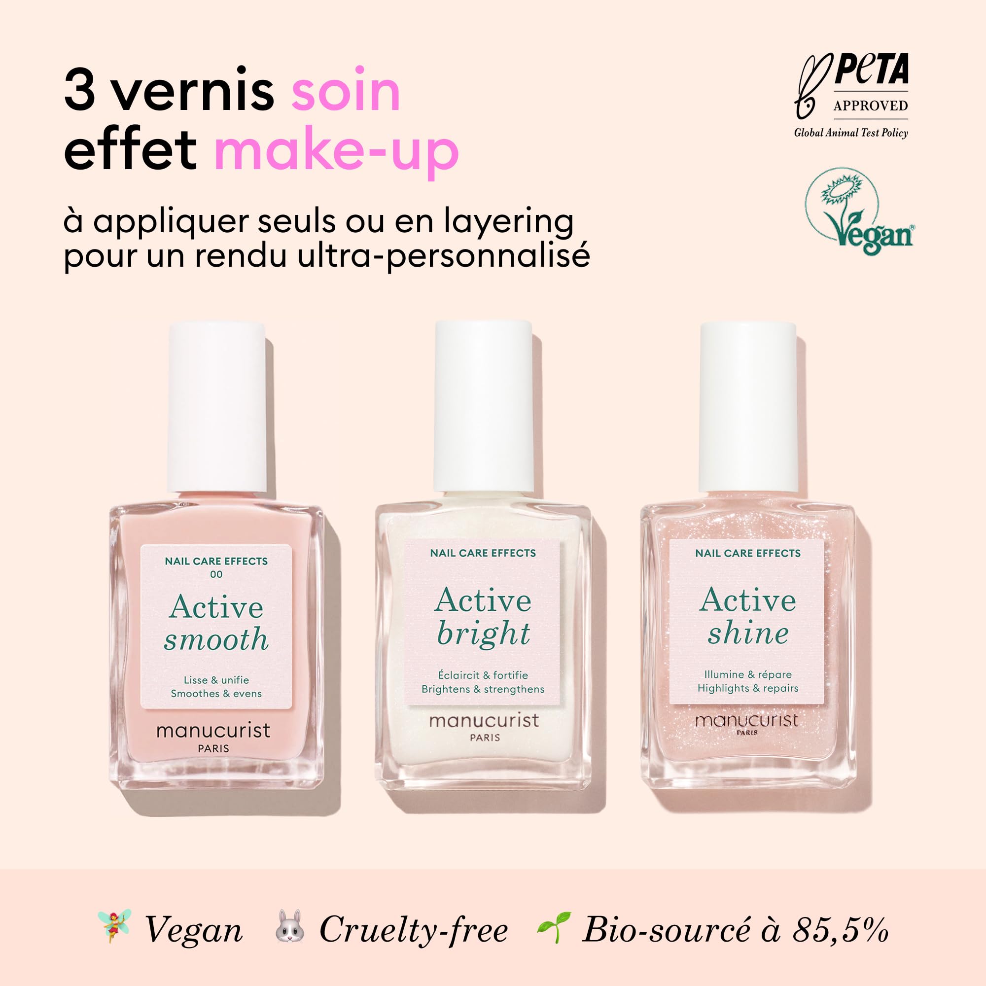 Manucurist Active Trio Active Smooth00, Active Shine, Active Bright | Trio Active Vernis à Ongles Soin Renforcement Ongles Vernis Durcisseur Ongle Vegan & Made in France