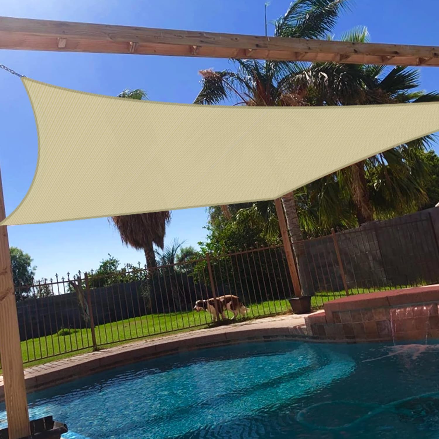 14' x 22' Sun Shade Sail Rectangle Outdoor Canopy Cover UV Block for Backyard Porch Pergola Deck Garden Patio (Beige)