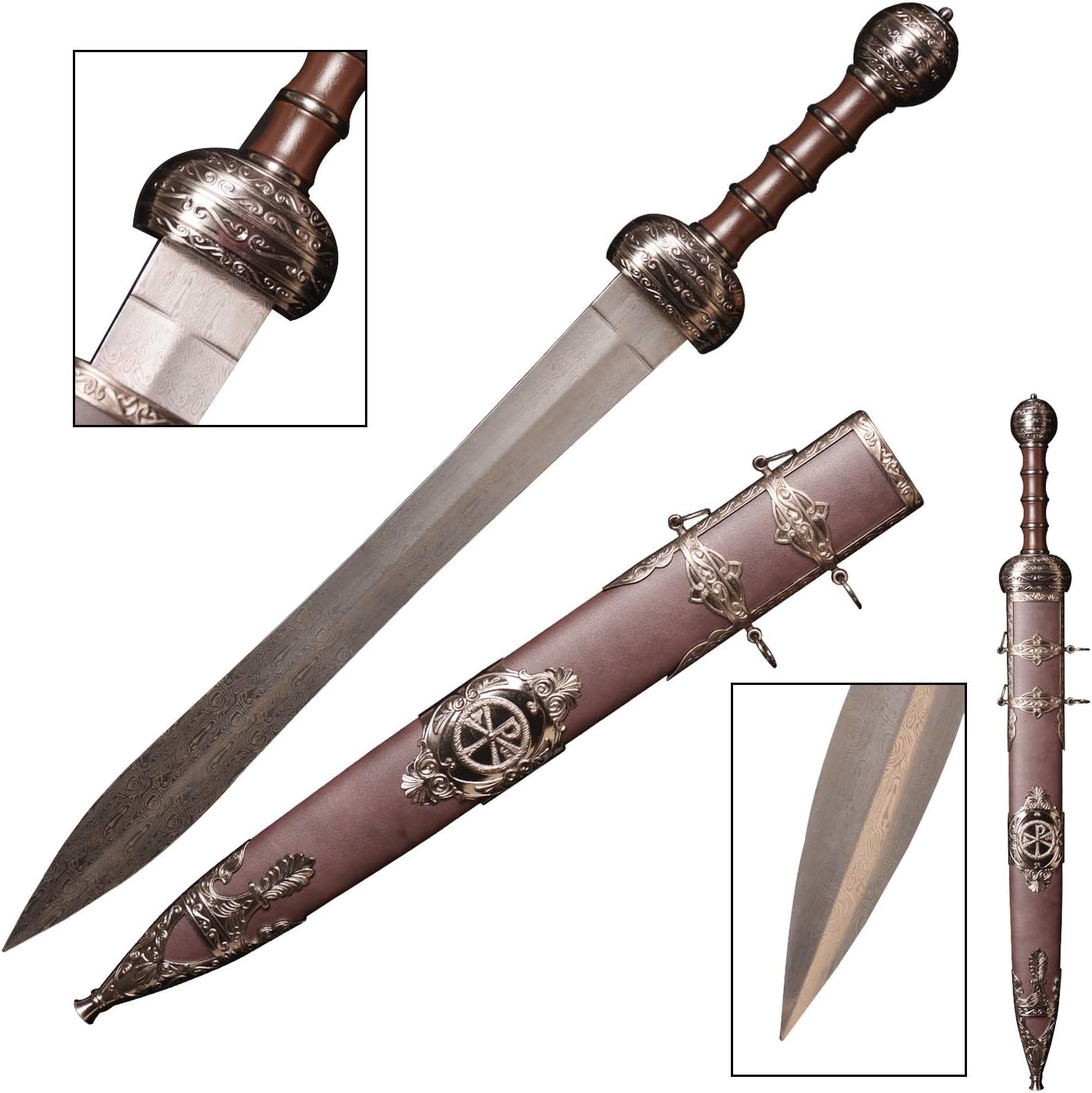 Sword fort Carbon Steel Gladius Roman Legion Sword Real Metal,About 31.5",Classic Medieval Knight Arming Sword -Red/Brown