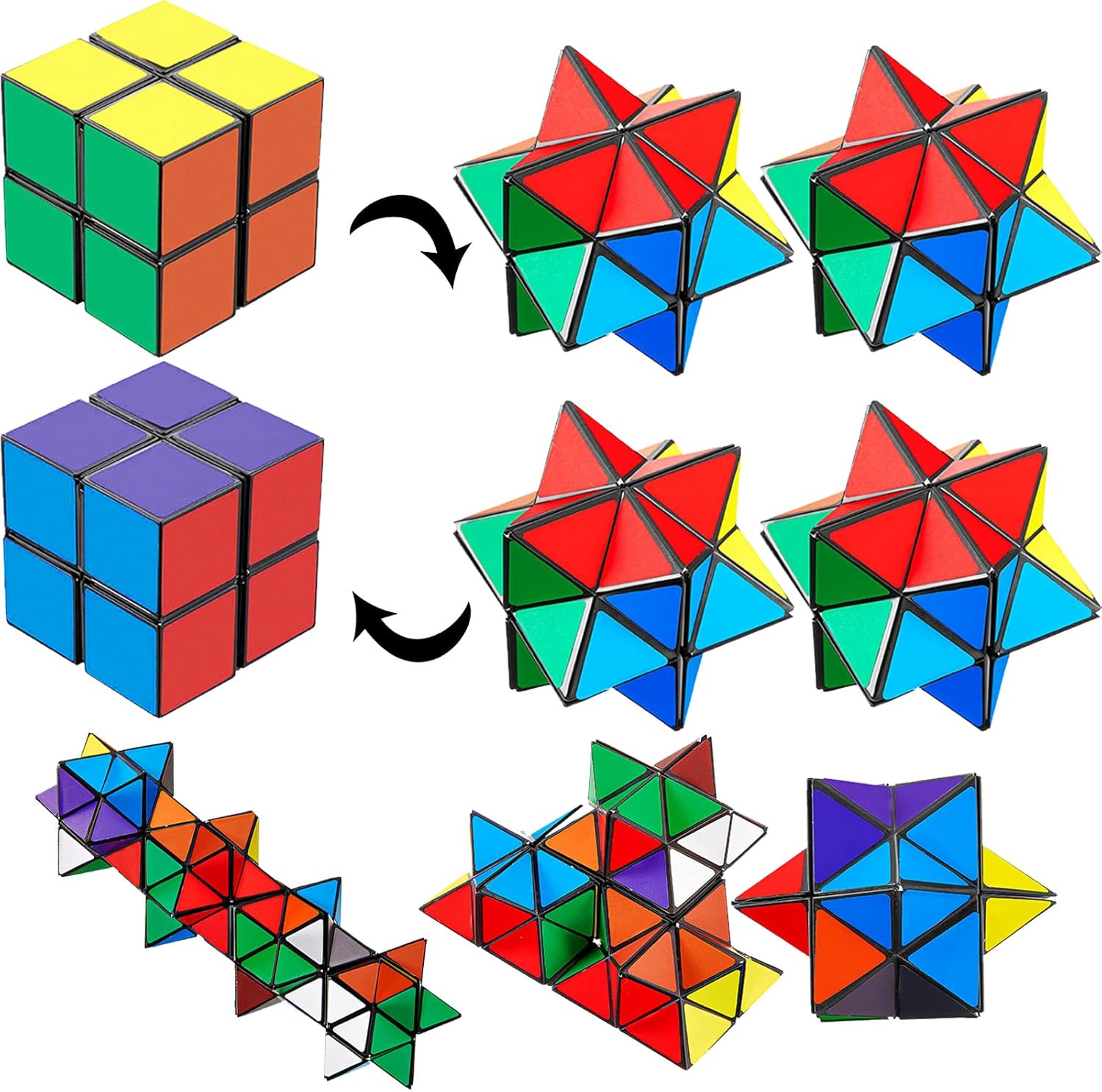 4 Pieces 2 in 1 Infinity Cube Fidget Toy Magic Star Yoshimoto Cube Transforming Geometric Puzzle Toys Cool Mini Shape Transforming Fidgeting Game for Christmas Teens Adults Stress Anxiety Relief