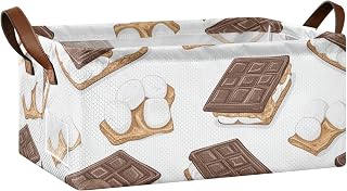 susiyo Marshmallows Chocolate Storage Bin Fabric Storage Basket for Organizing Shelves Closets Collapsible Storage Basket Organizing Basket Bin Decorative Baskets with Metal Frame