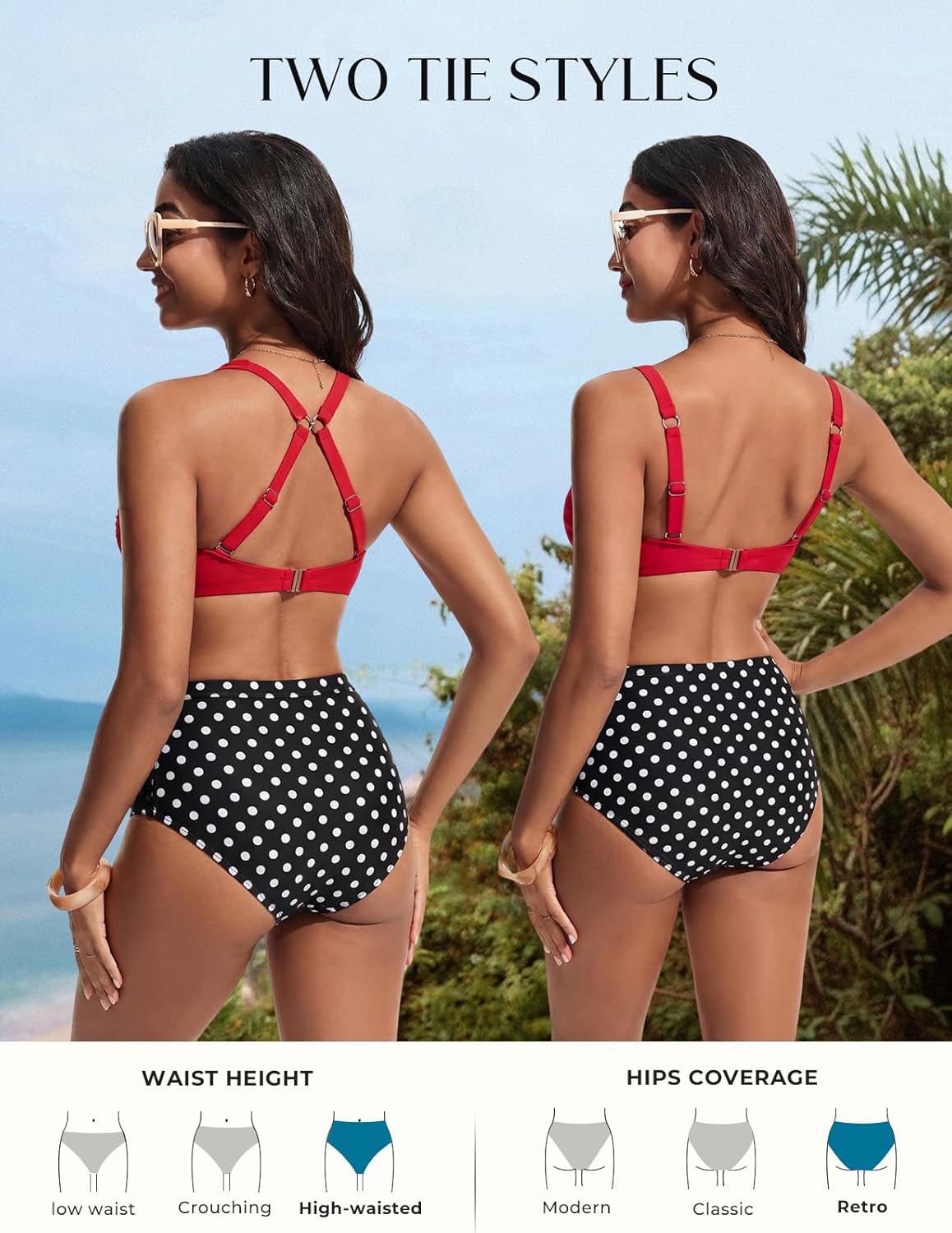 Hanna Nikole Womens High Waisted Bikini Sets Tummy Control Swimsuits 2026 Hollow Out Modest Bathing Suit