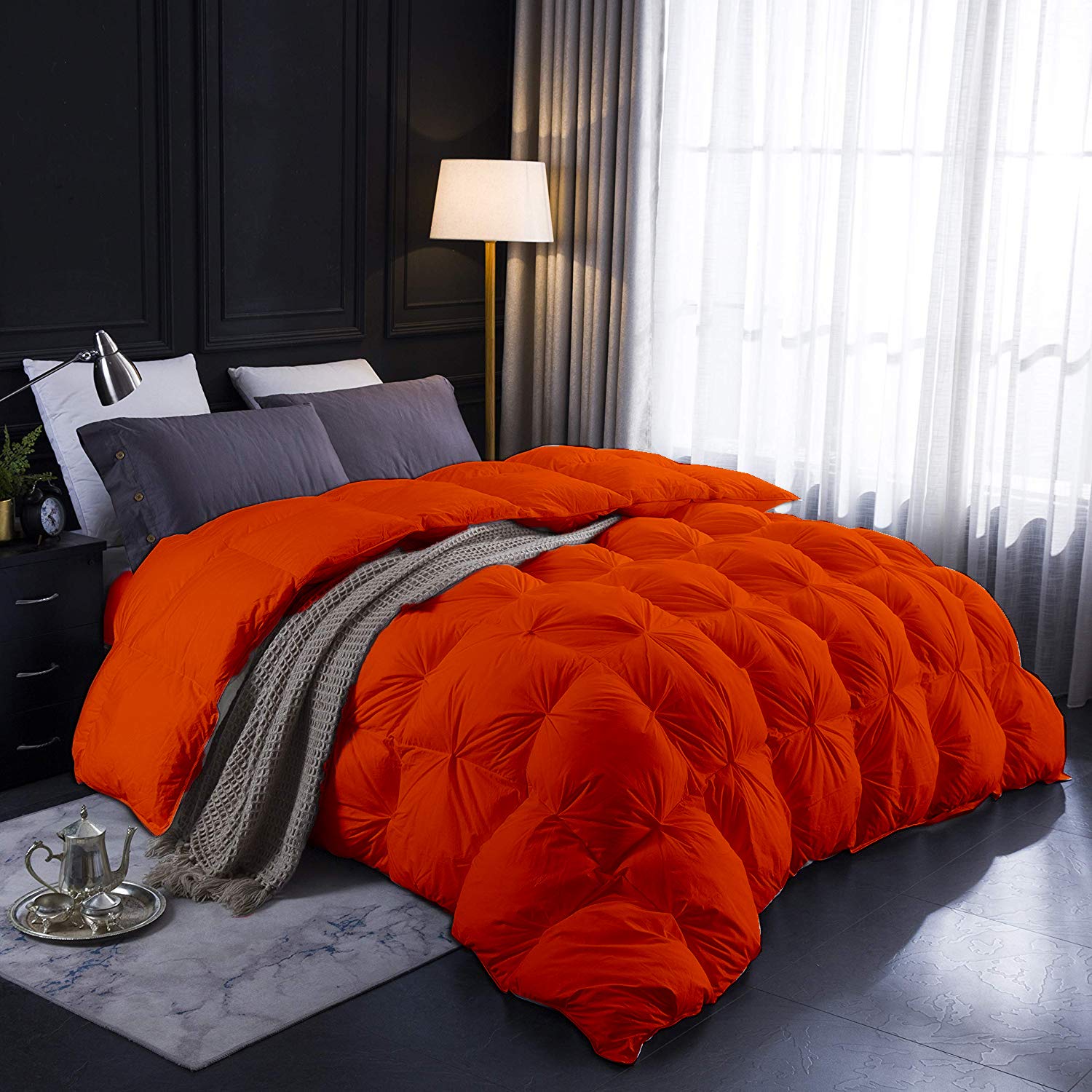9.8 Newton Heavy Weight 1000-TC Pinch Pleated Down Comforter Oversized Queen Size 98 x 98 Inches 1-Piece All-Season Duvet Insert, 650 GSM Micro Fill with All Side Corner Tabs 100% Egyptian Cotton