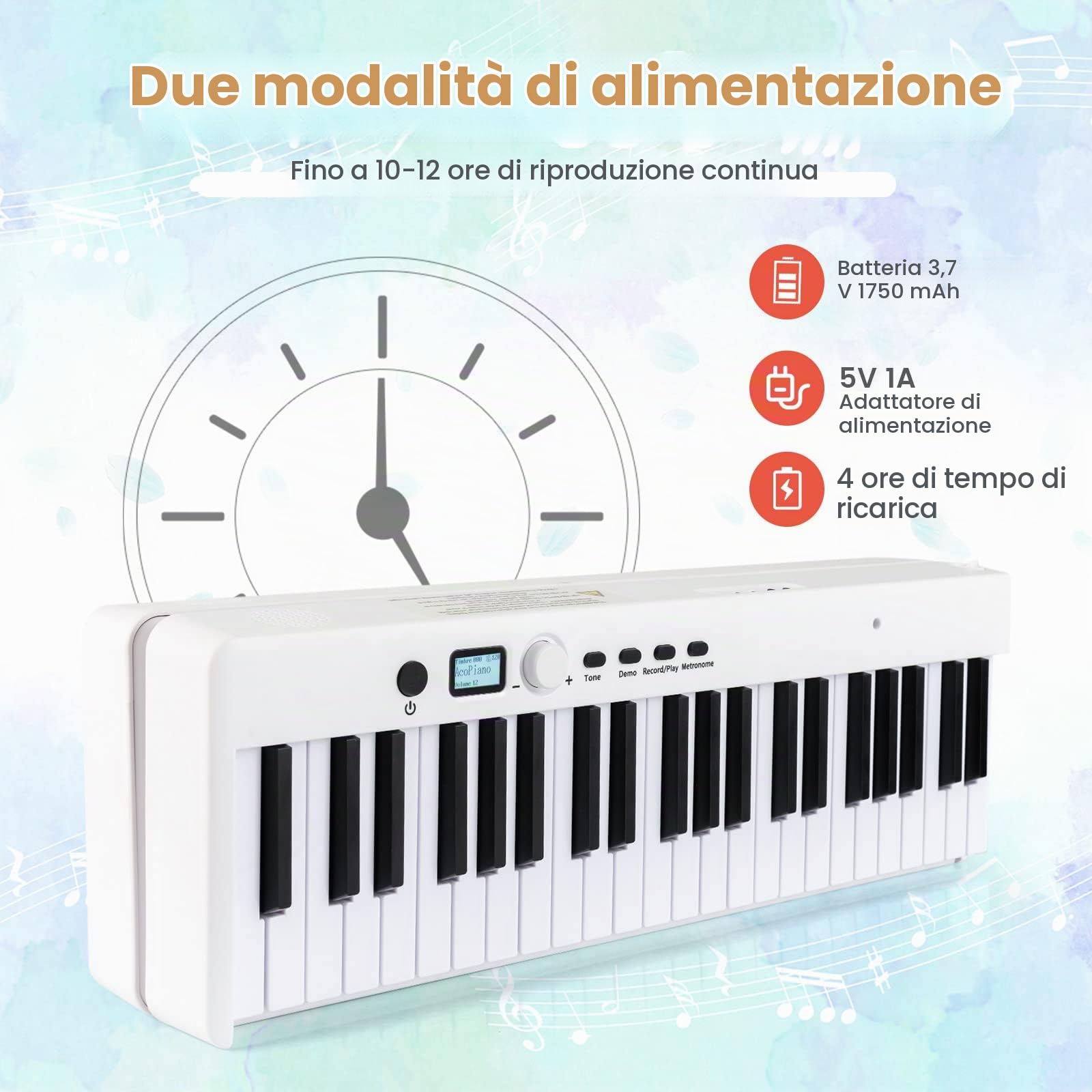 RELAX4LIFE Pianoforte Digitale Portatile con 88/61 Tasti Illuminati, Custodia, Leggio, Modalità di Insegnamento,MP3/USB/MIDI/Bluetooth (88 TASTI, MODELLO 1-BIANCO)