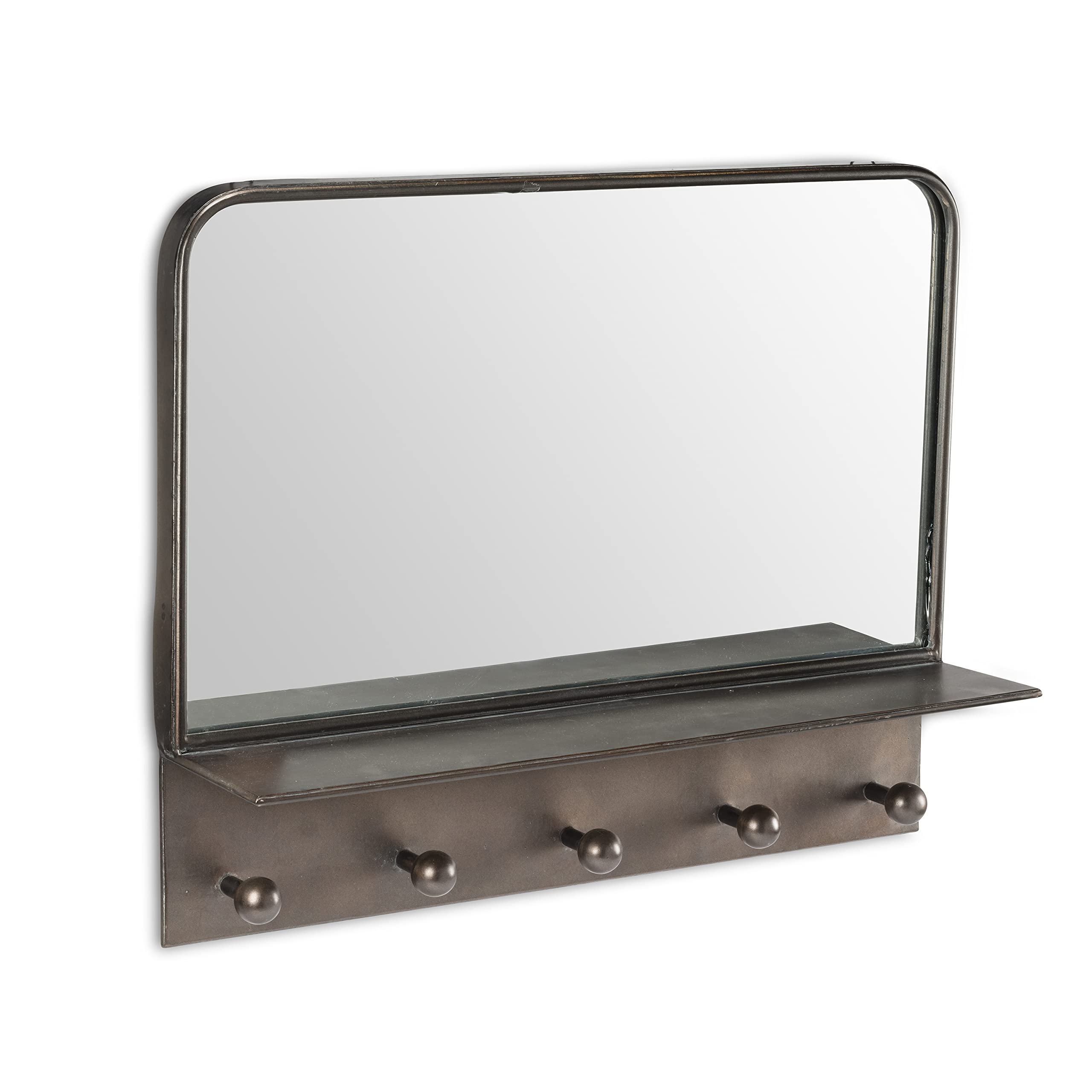Abbott Collection27-BELVEDERE-662 Rectangle Mirror with 5 Hooks, Silver/Black