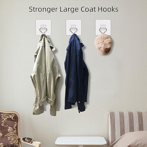 Miniatura 2 de Ganchos adhesivos grandes, ganchos de pared autoadhesivos transparentes y extraíbles, ganchos impermeables y resistentes al óxido para colgar