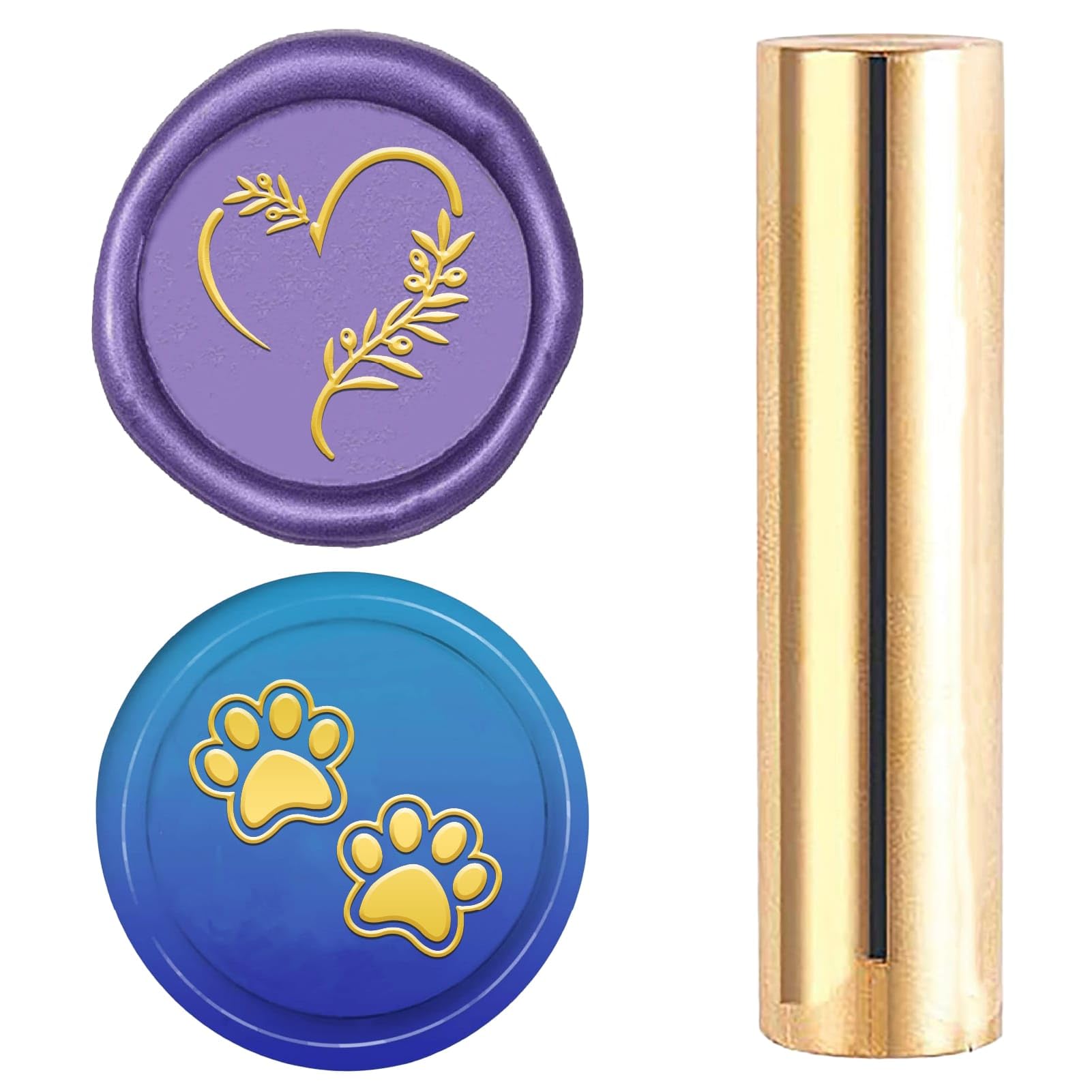 CRASPIRE 15mm Wax Seal Stamp Mini 2 Sides Pattern Vintage Dog Paw Print Olive Leaf Heart Brass Sealing Stamp for Wedding Invitations Cards Envelopes Halloween Christmas Thanksgiving Party Gift Packing