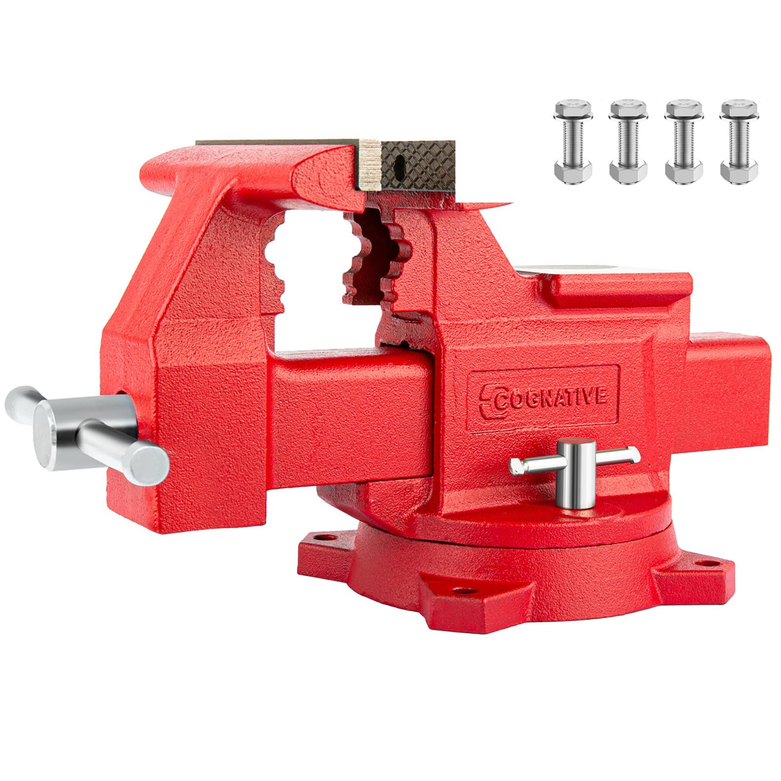 6.5" Heavy-Duty Bench Vise Ductile Iron Bench Vise 360° Swivel Bench Vice with Anvil, Red