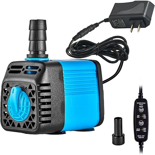 Bomba sumergible ultra silenciosa de 7 W con temporizador, para pecera, estanque, acuario, estatua, hidroponía, etc. (azul)