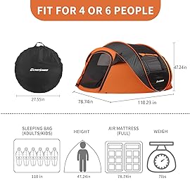 EchoSmile Instant Pop Up Camping Tent, 2/4/6 Person, Easy Setup Tent, Water Resistant Dome, Portable with Carry Bag