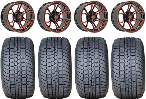 Paquete - 9 Artículos GTW Spyder 12" Ruedas Carro de Golf Rojo 225x35 Lo Pro Neumáticos para E-Z-GO & Club CarGolf Carts