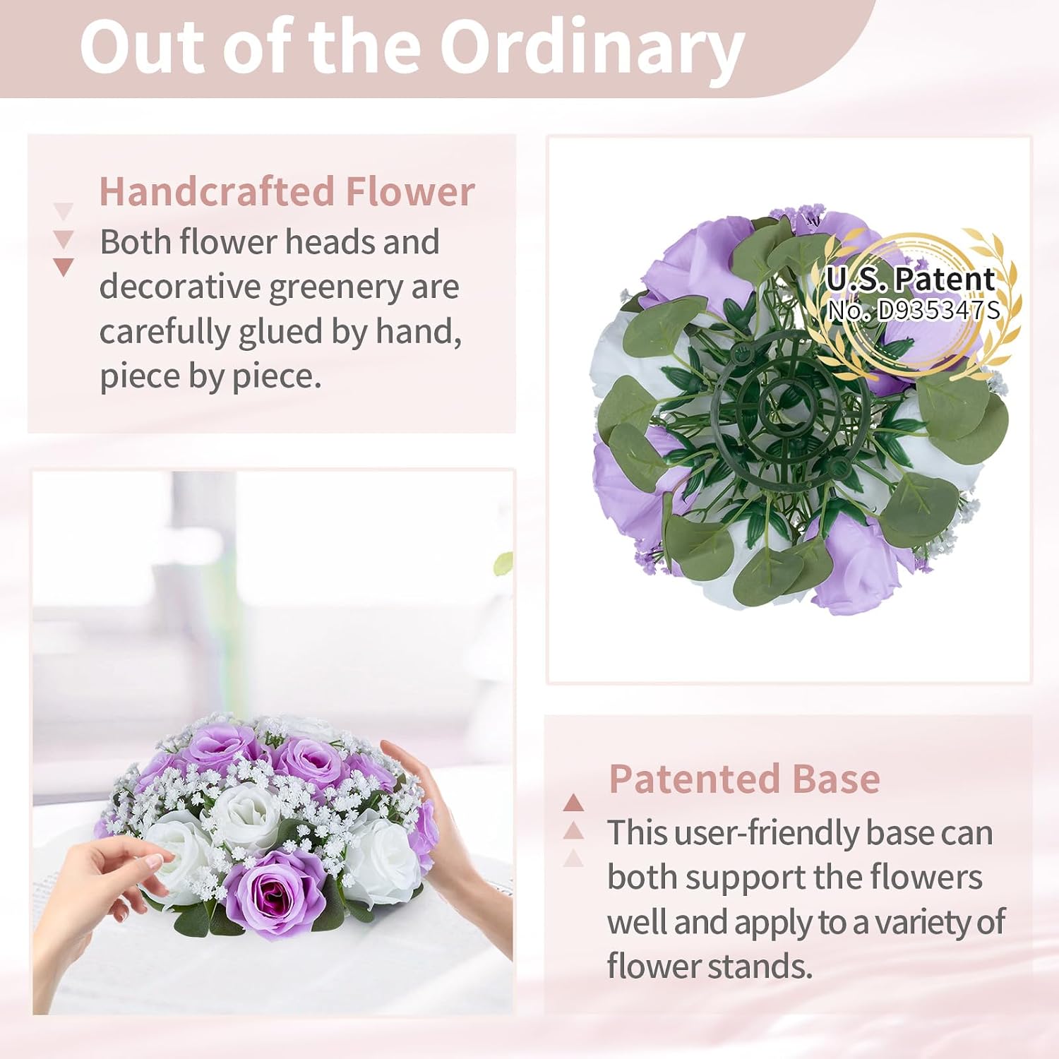 NUPTIO Babys Breath Artificial Flowers: 2 Pcs 8.6 inch Diameter Lilac Fake Rose Ball Arrangement Bouquet Centerpiece for Wedding Tables Event Party Decor