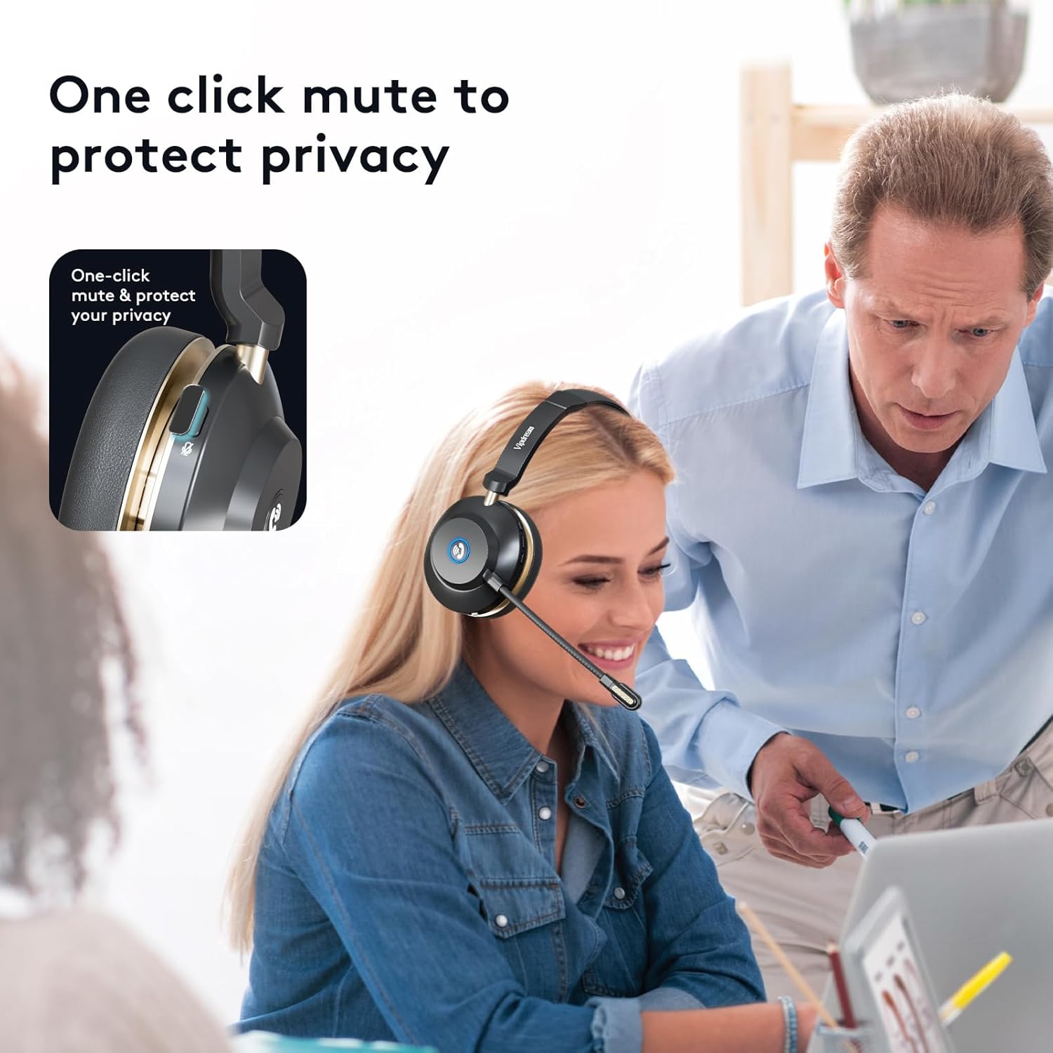 Wireless Headset with Mic for Work,6.0 Bluetooth Headset with Microphone,45 Hours Worktime & Mute Button,Headset with Mic for Pc,iPhone,Computer,Remote Work,Office,Home,Zoom,Skype - Image 8